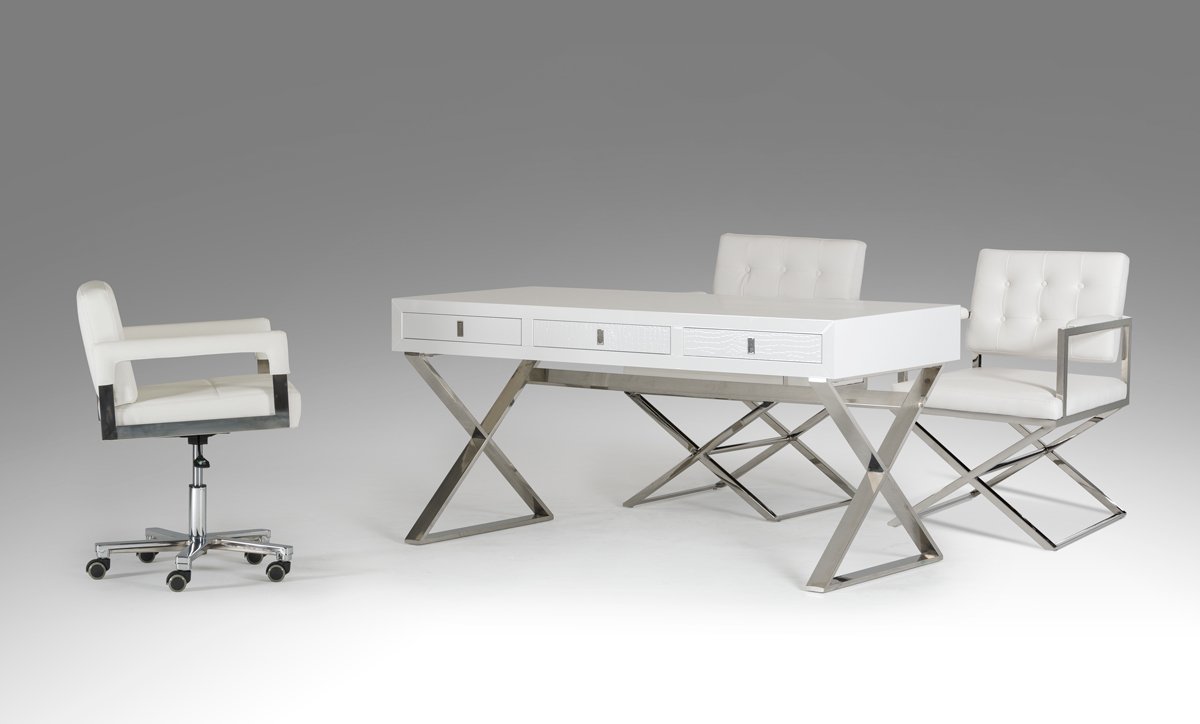 A&X Congress Transitional White Crocodile Office Desk - Image 4