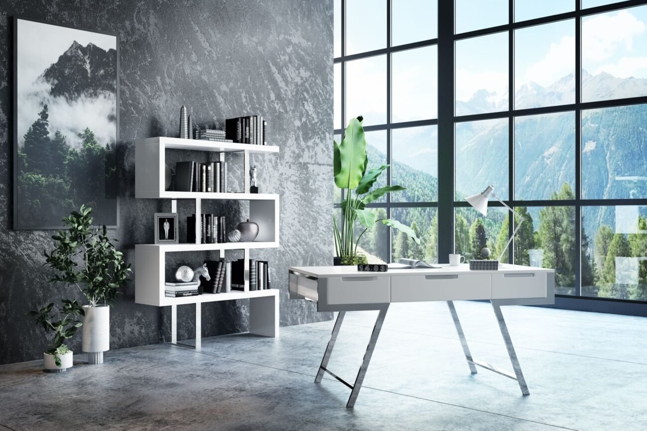 Modrest Dessart Modern White Gloss Office Desk - Image 3