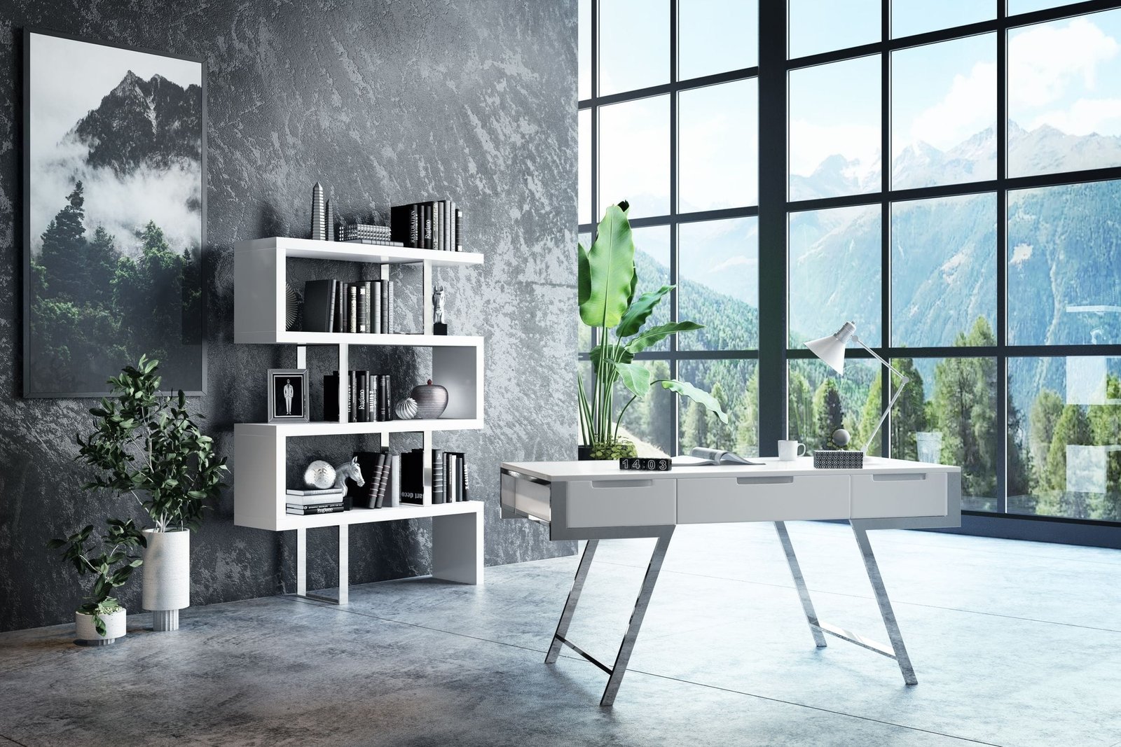 Modrest Dessart Modern White Gloss Office Desk - Image 3