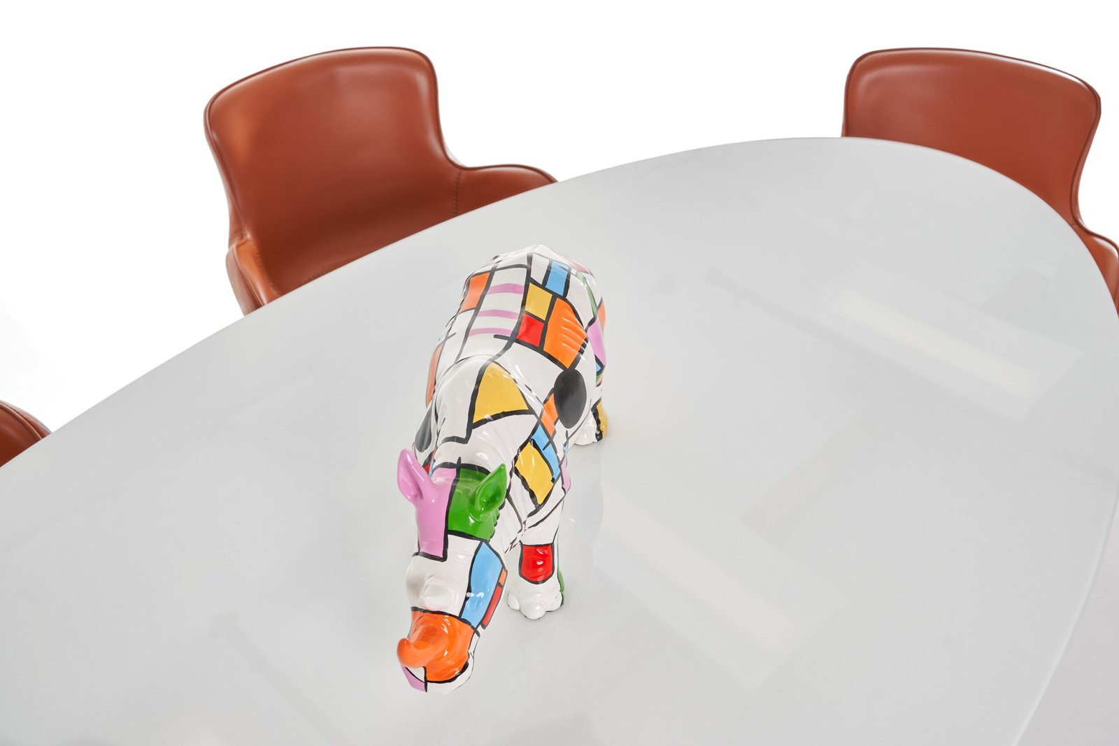 Modrest Corbett - Modern High Gloss White w/ Frosted Glass Dining Table - Image 2