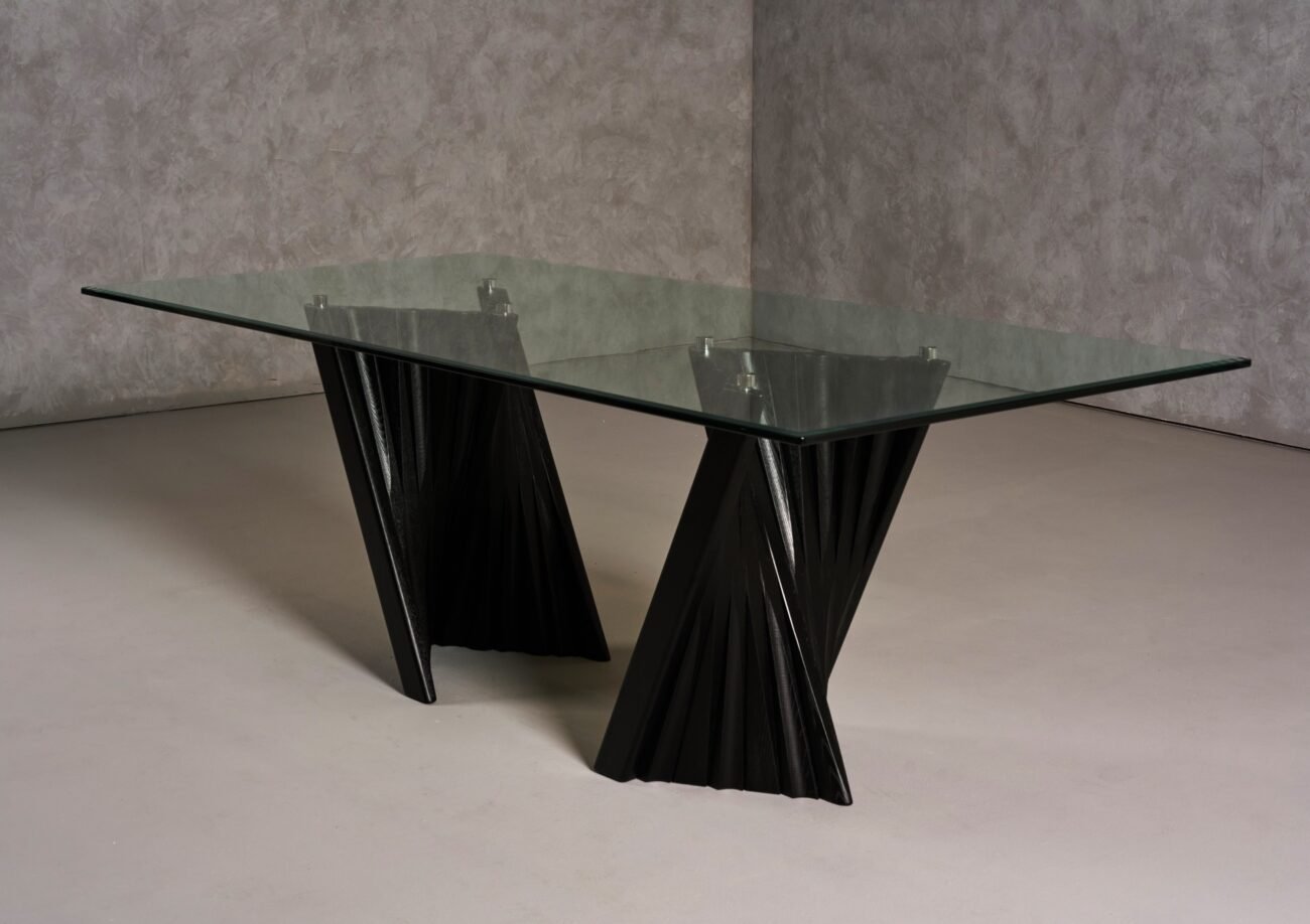 Modrest Corbin Mid-Century Black Ash & Glass Dining Table - Image 5
