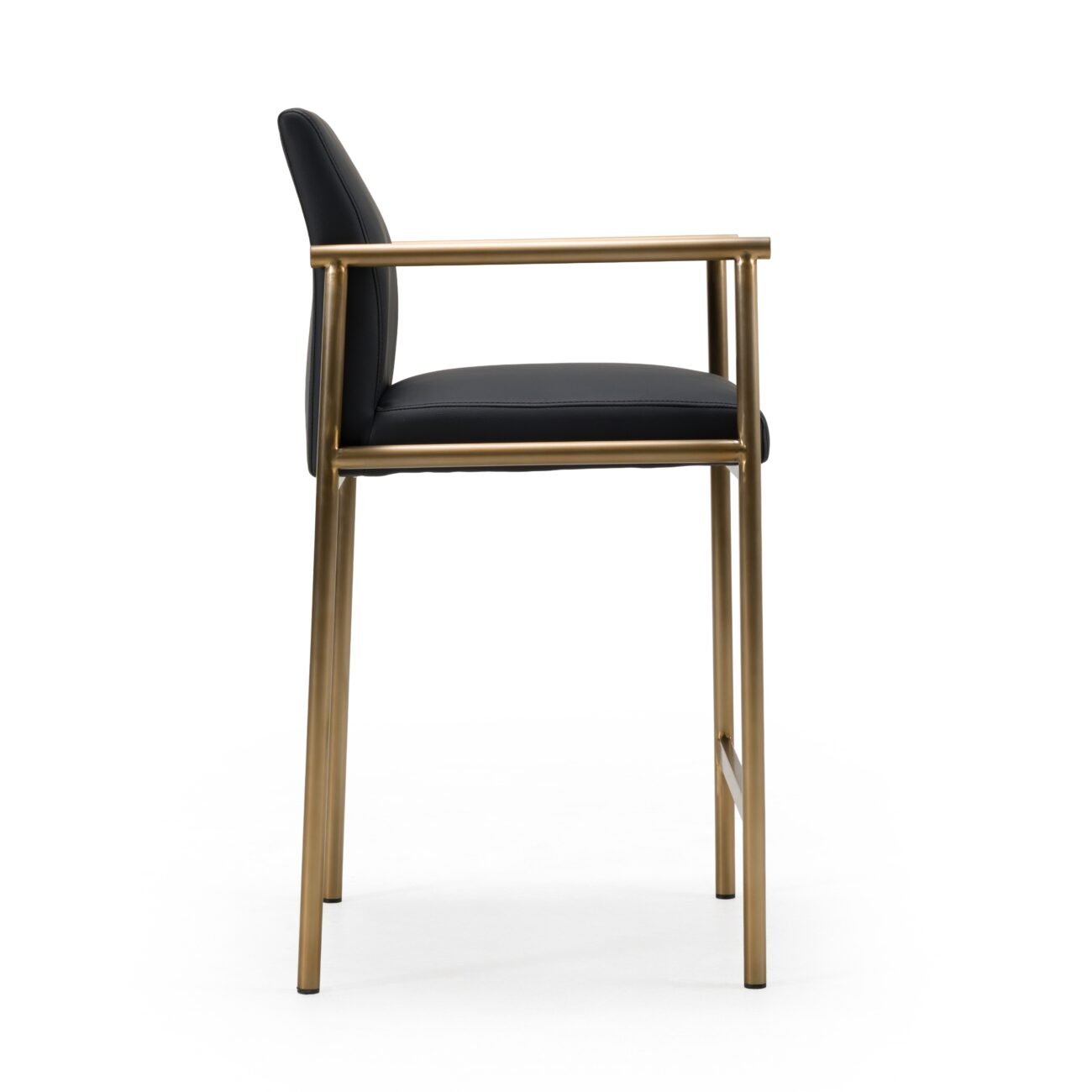Modrest Custer - Modern Black Vegan Leather + Brass Counter Chair - Image 2