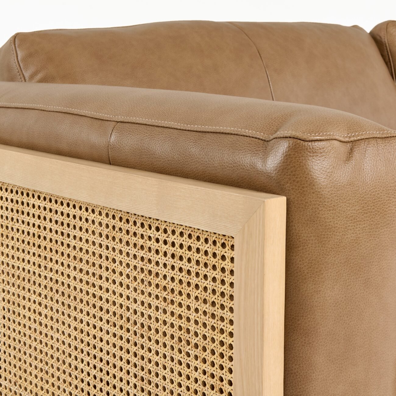Divani Casa Danson - Modern Tan Leather + Wicker Sofa - Image 5