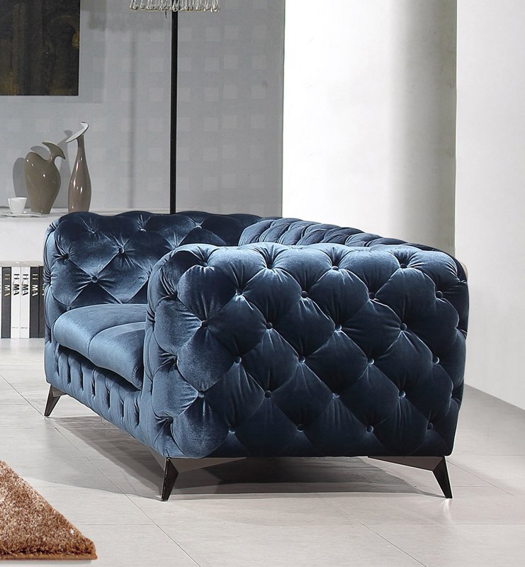 Divani Casa Delilah Modern Blue Fabric Loveseat - Image 5