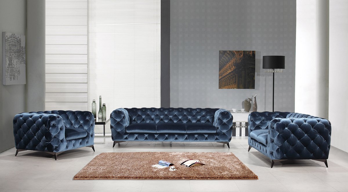 Divani Casa Delilah Modern Blue Fabric Loveseat - Image 4