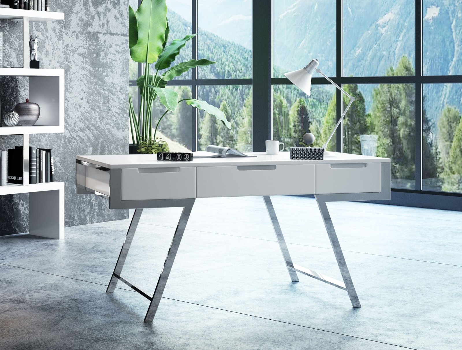 Modrest Dessart Modern White Gloss Office Desk - Image 4