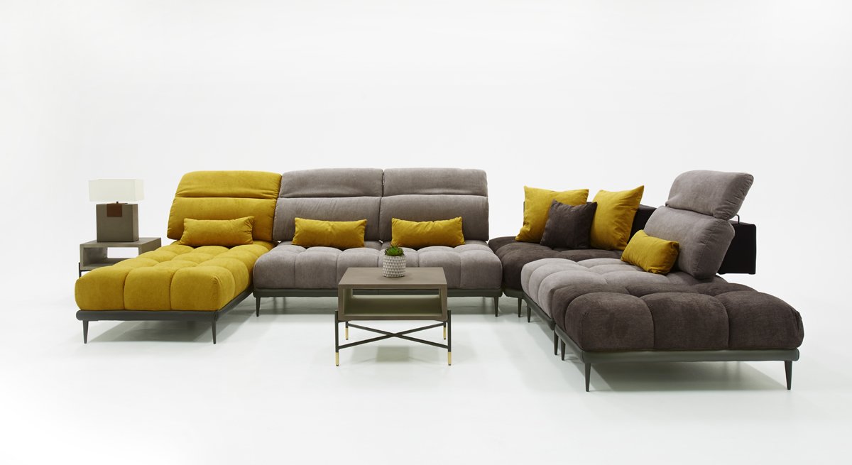 David Ferrari Display - Italian Modern Grey + Yellow Fabric Modular Sectional Sofa