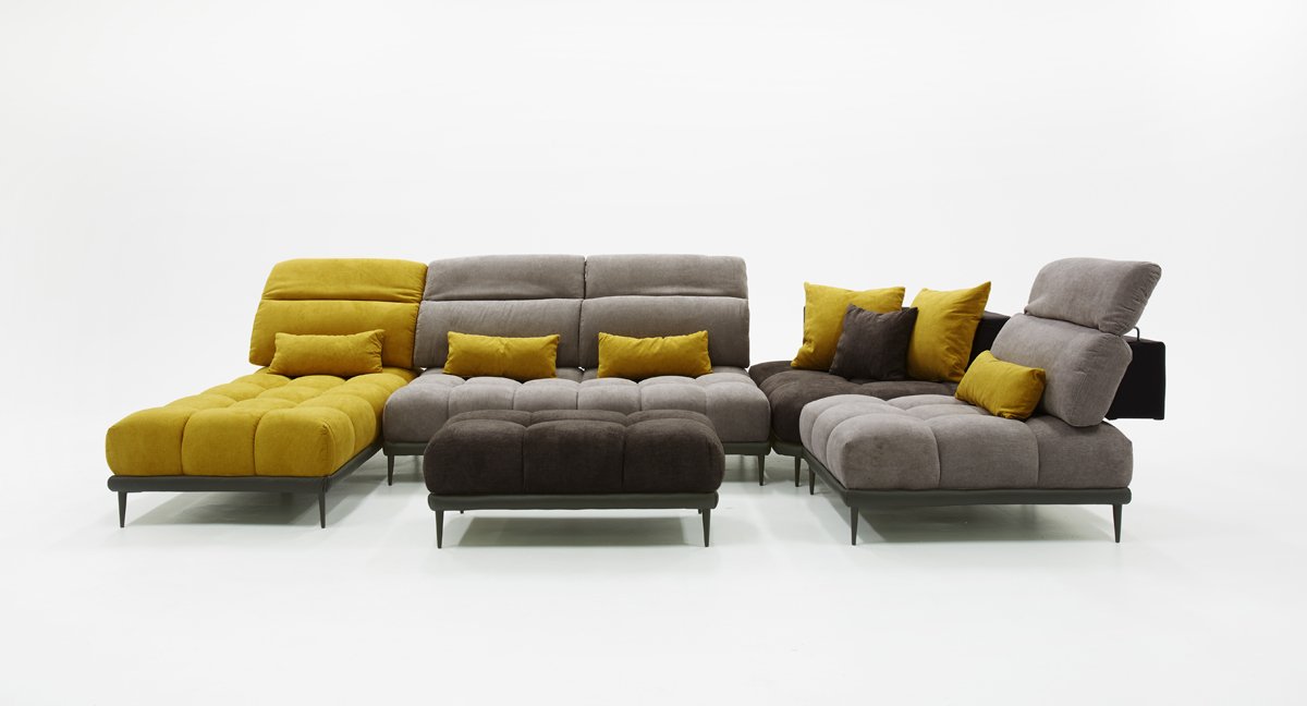 David Ferrari Display - Italian Modern Grey + Yellow Fabric Modular Sectional Sofa - Image 2