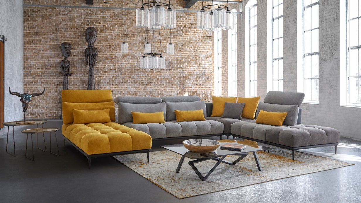 David Ferrari Display - Italian Modern Grey + Yellow Fabric Modular Sectional Sofa - Image 3