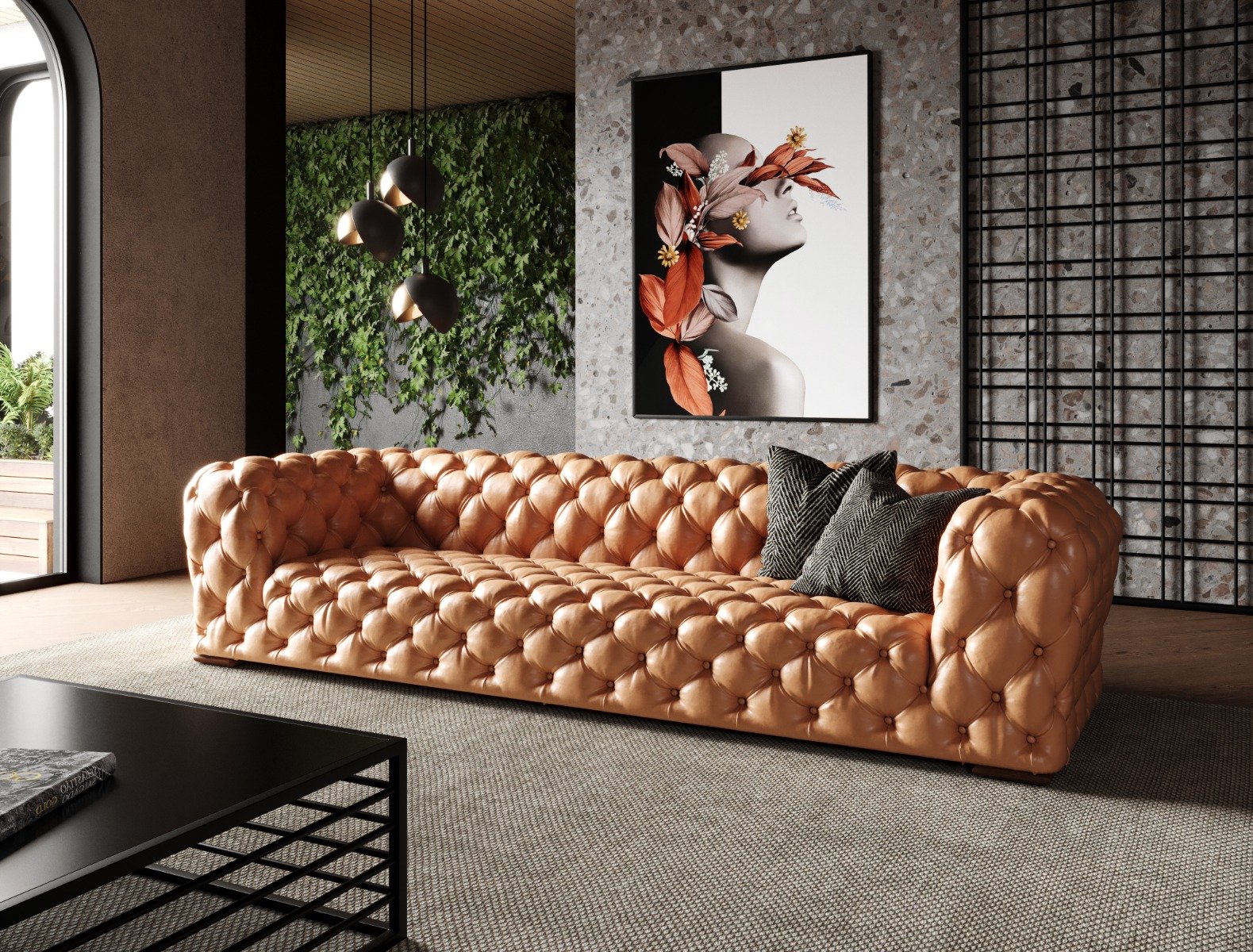 Divani Casa Dexter - Transitional Camel Full Italian Leather Tufted Sofa - Image 5