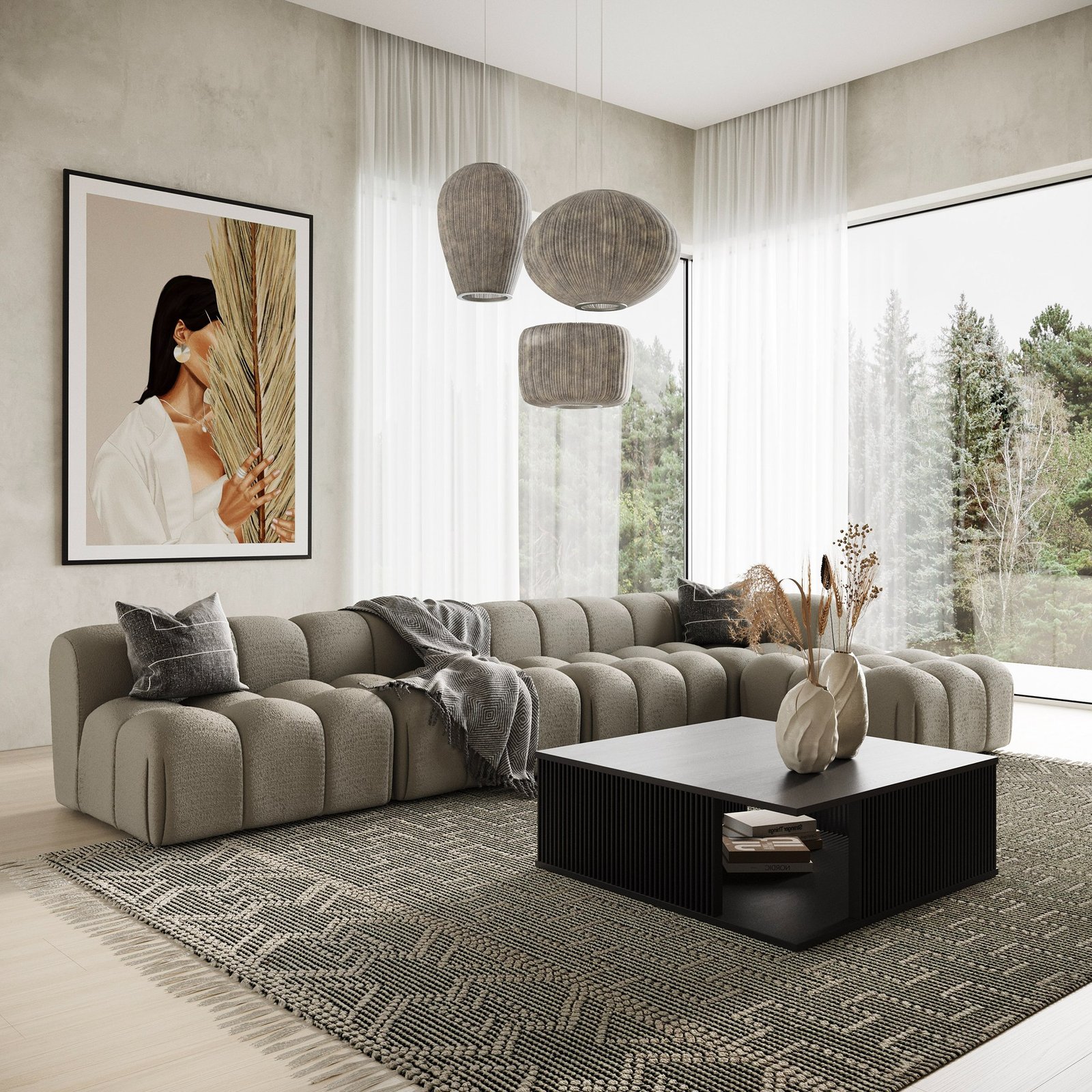Divani Casa Juniper - Modern Grey Fabric Modular Armless Seat (Set of 5) - Image 2