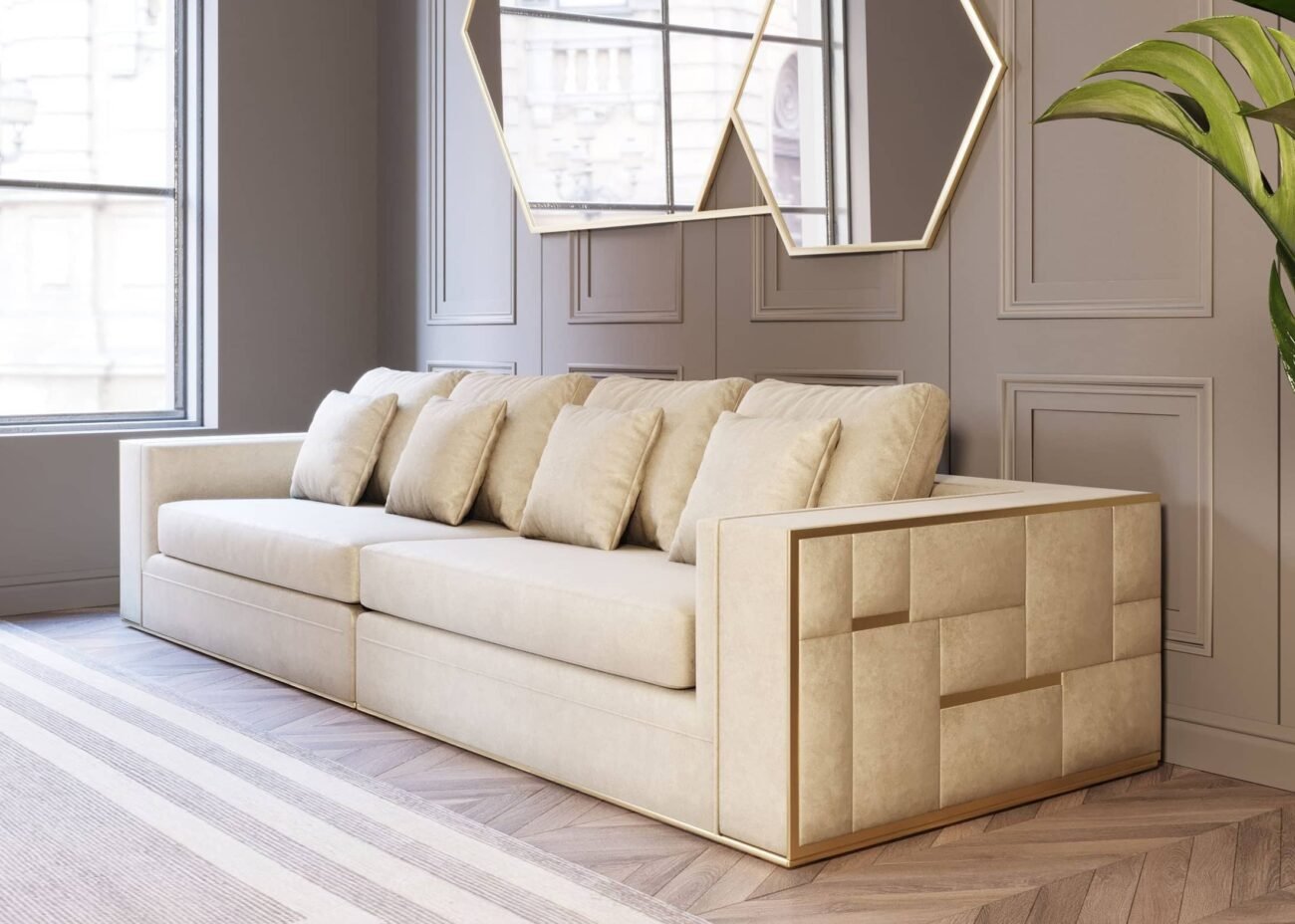 Divani Casa Mobray - Glam Beige and Gold Fabric Sofa - Image 5