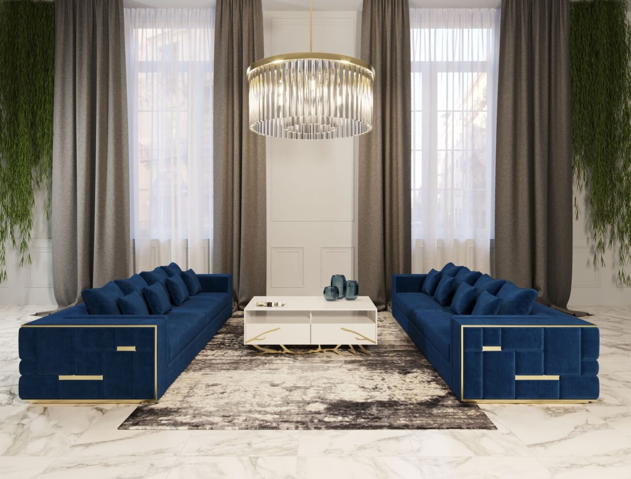 Divani Casa Mobray - Glam Blue & Gold Fabric Sofa - Image 4