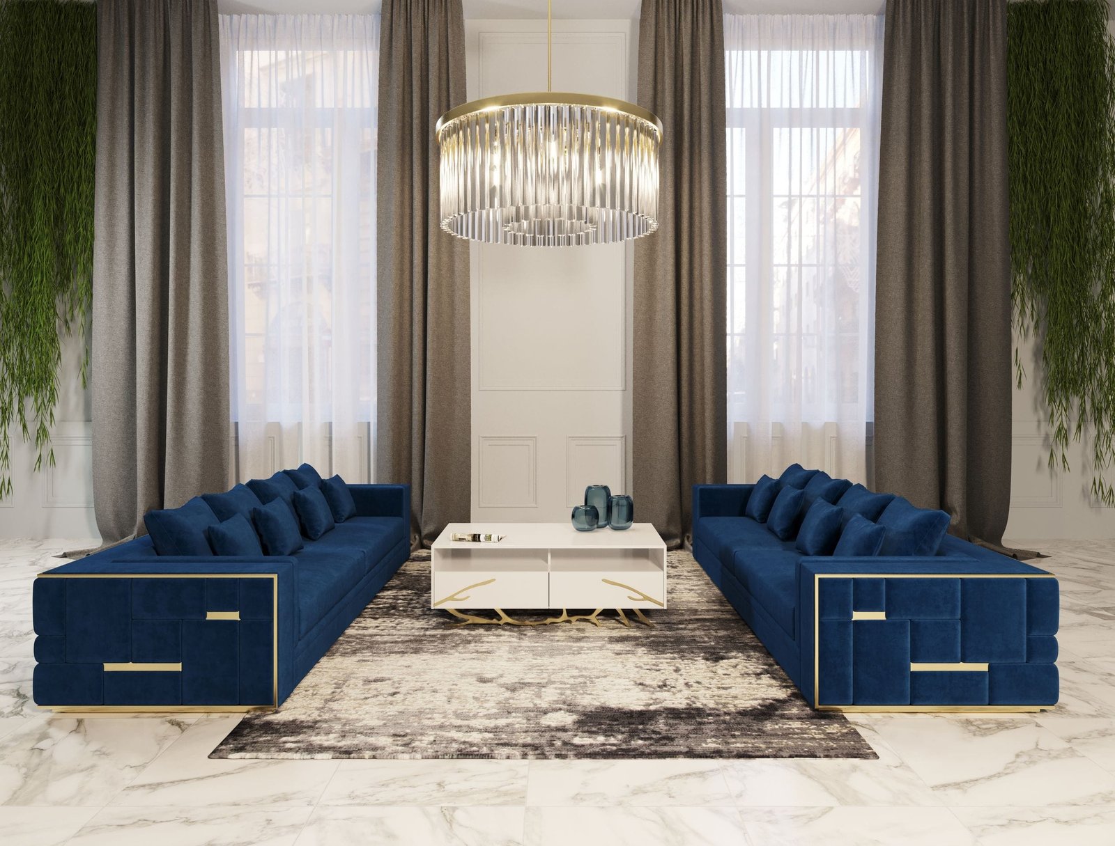 Divani Casa Mobray - Glam Blue & Gold Fabric Sofa - Image 4