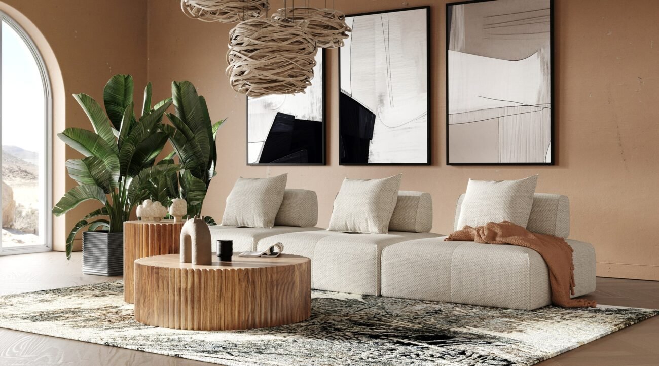 Divani Casa Mondo - Modern Modular Beige Fabric Sectional Sofa-3-Piece Sectional