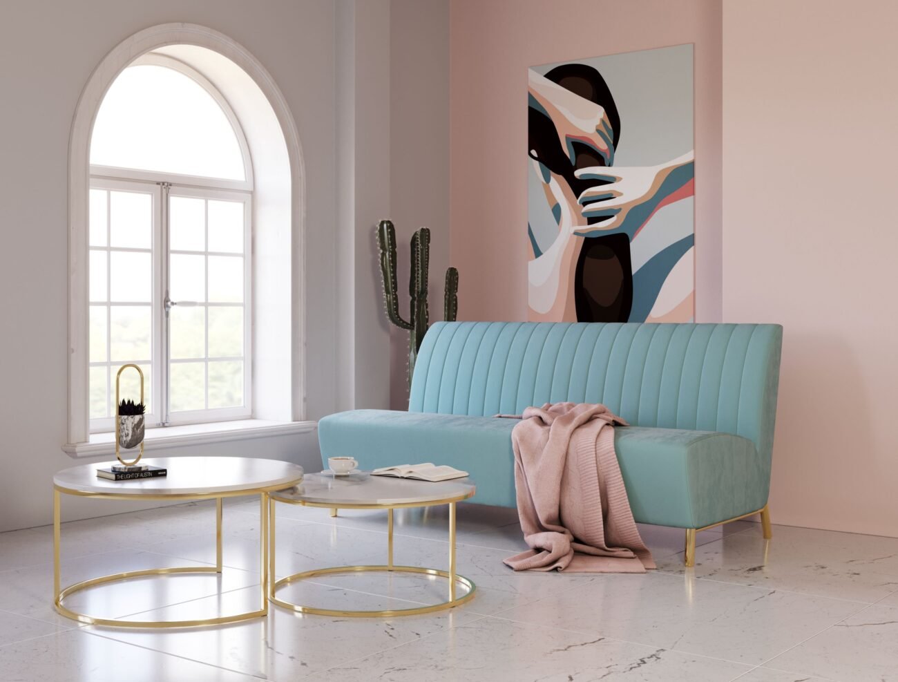 Divani Casa Mosko - Modern Light Green & Gold Fabric Sofa - Image 5