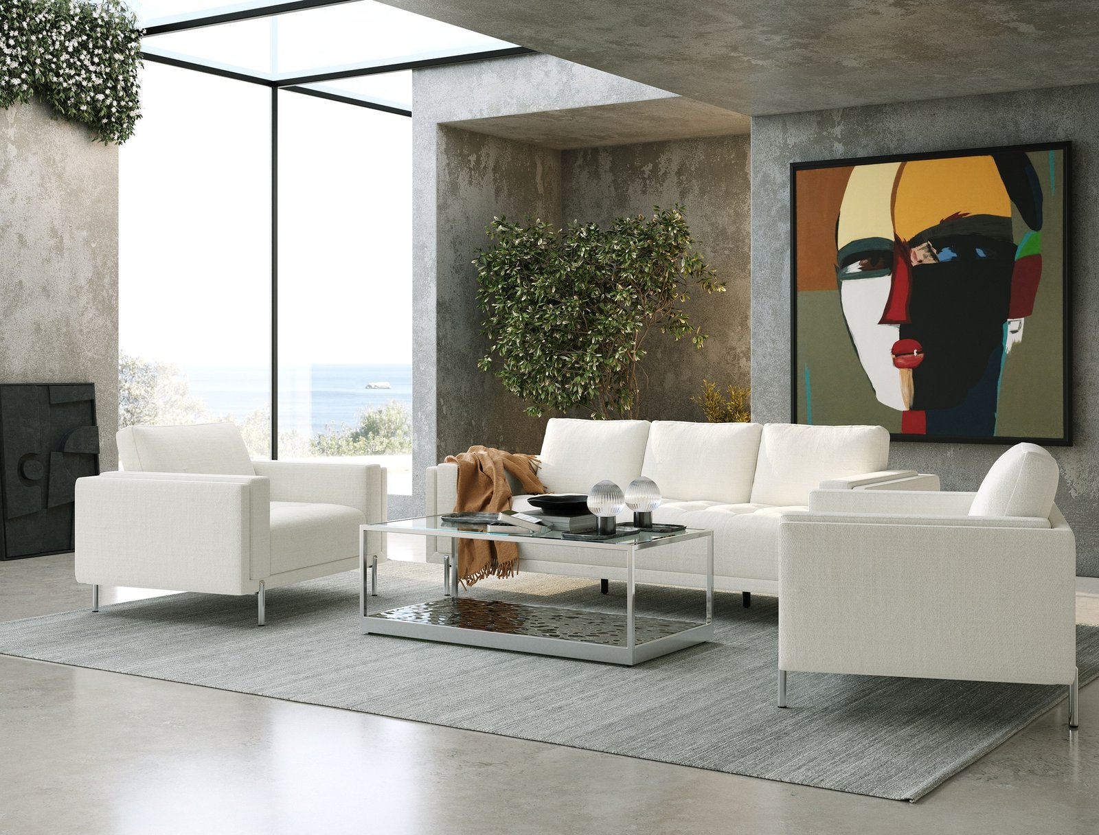 Divani Casa Schmidt - Modern Off White Fabric Sofa + 2 Chairs
