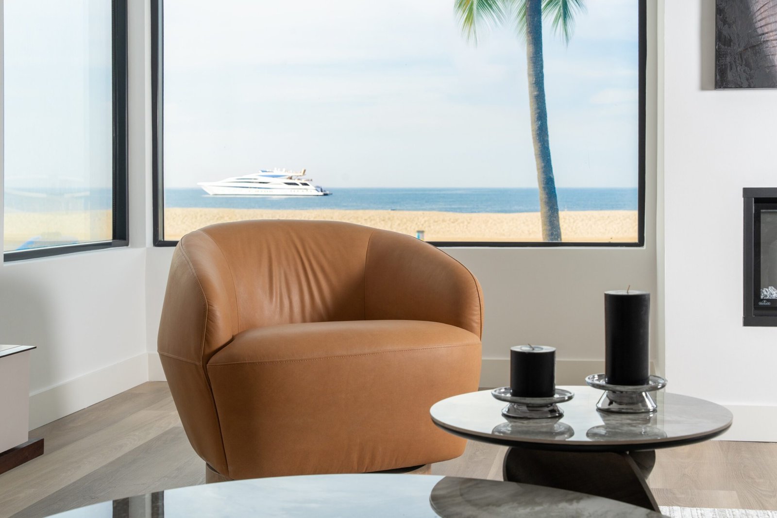Divani Casa Agatha - Modern Tan Leather Swivel Accent Chair - Image 5