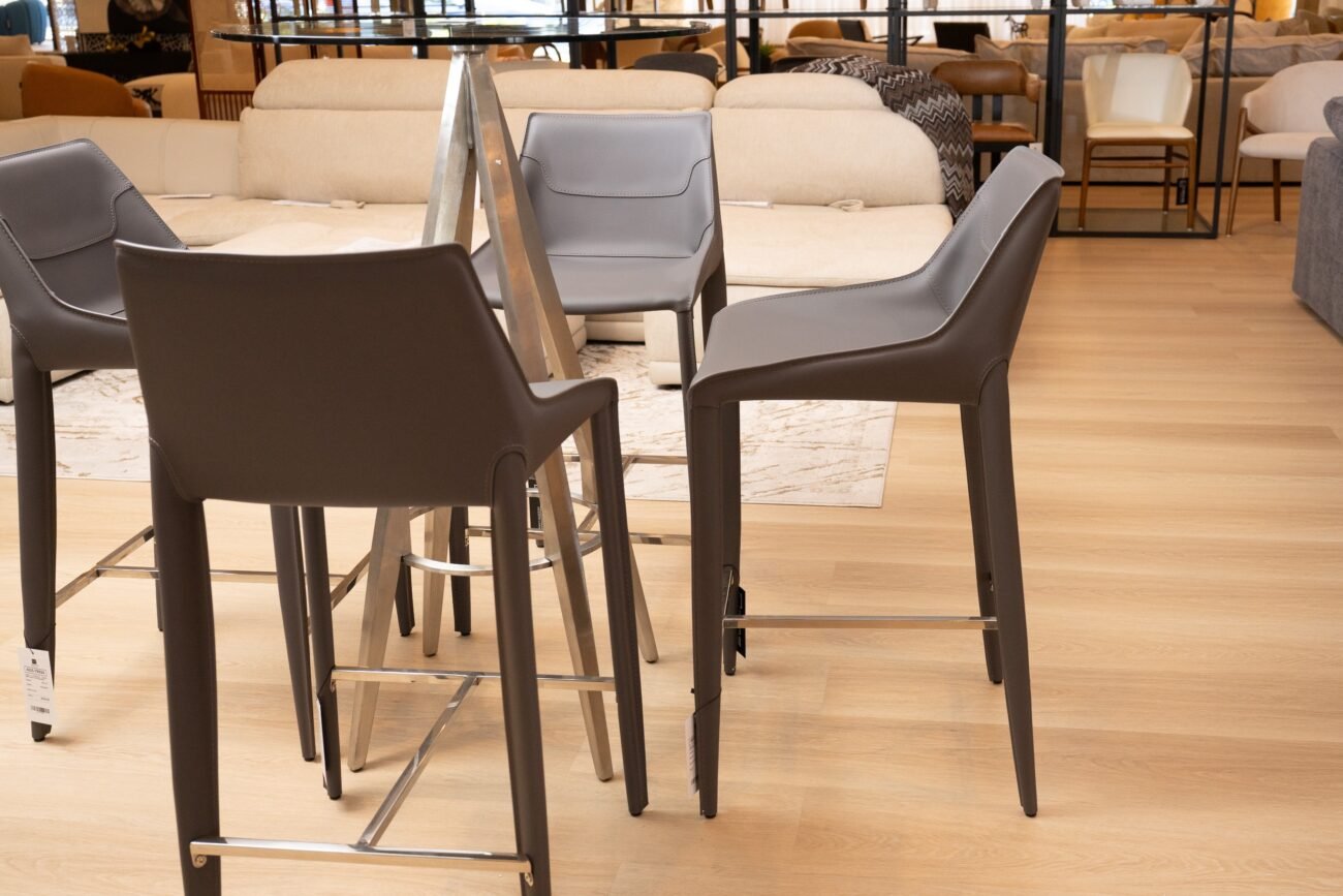 Modrest Halo - Modern Grey Saddle Leather Counter Stool - Image 3