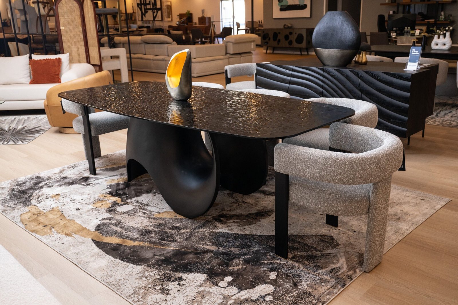 Modrest Neptune - Modern Grey Wave Glass + Black Dining Table - Image 5
