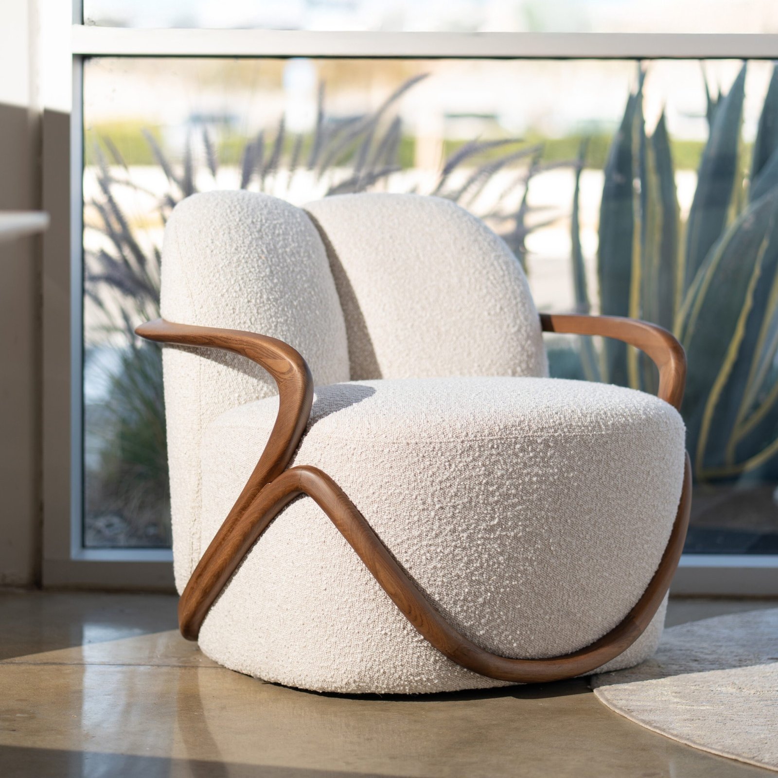 Modrest Fortuna - Mid-Century Modern Off-White Fabric + Walnut Accent Chair - Image 5