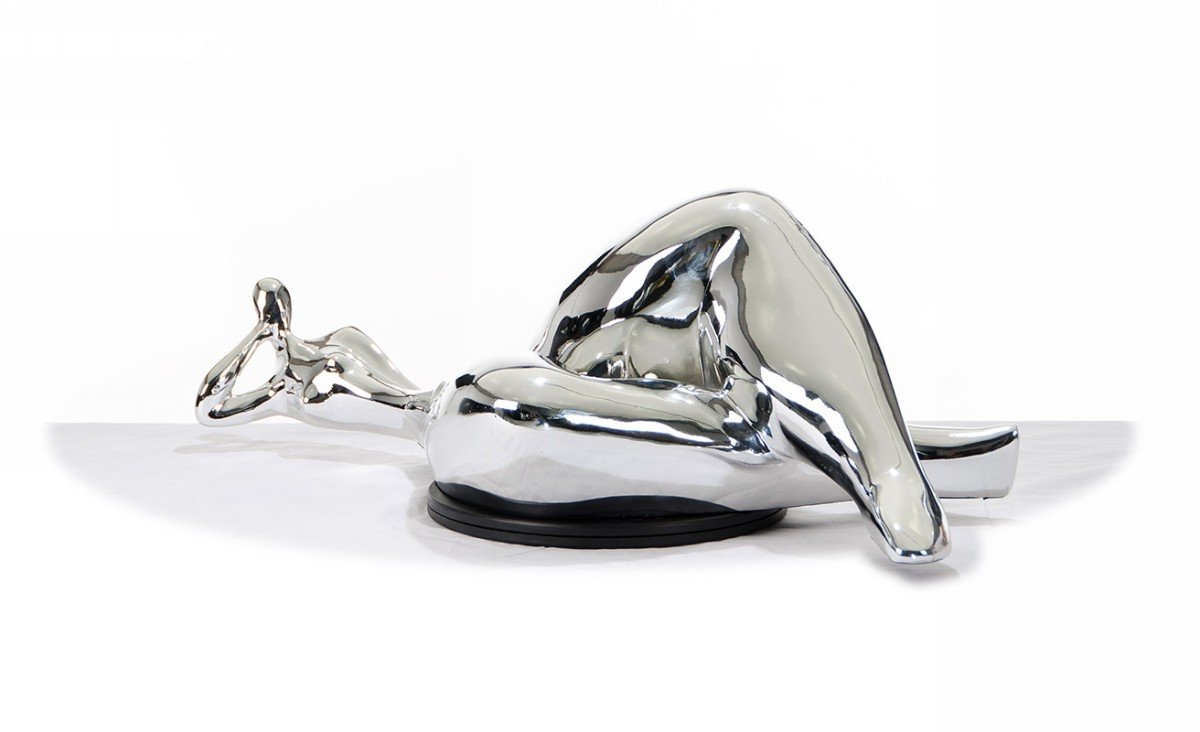 SZ0228 Modern Silver Napping Lady Sculpture - Image 3