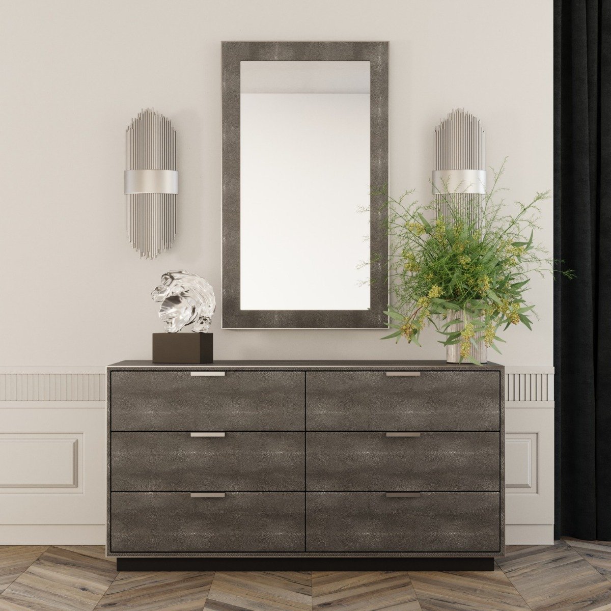 Modrest Dynasty - Eastern King Modern Shagreen Bedroom Set - 3 Drawer - Image 5
