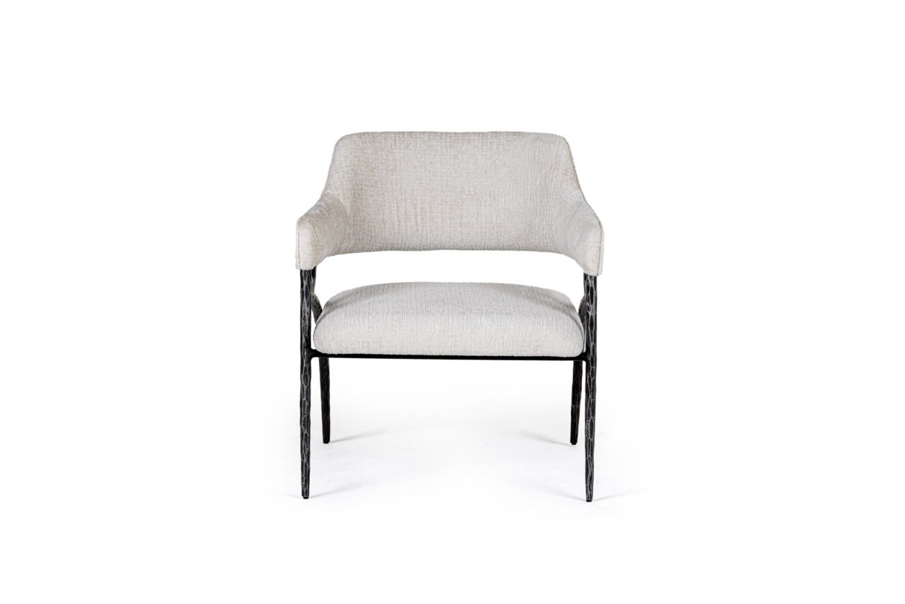 Modrest Ector - Modern Off-White Fabric + Forged Metal Accent Chair