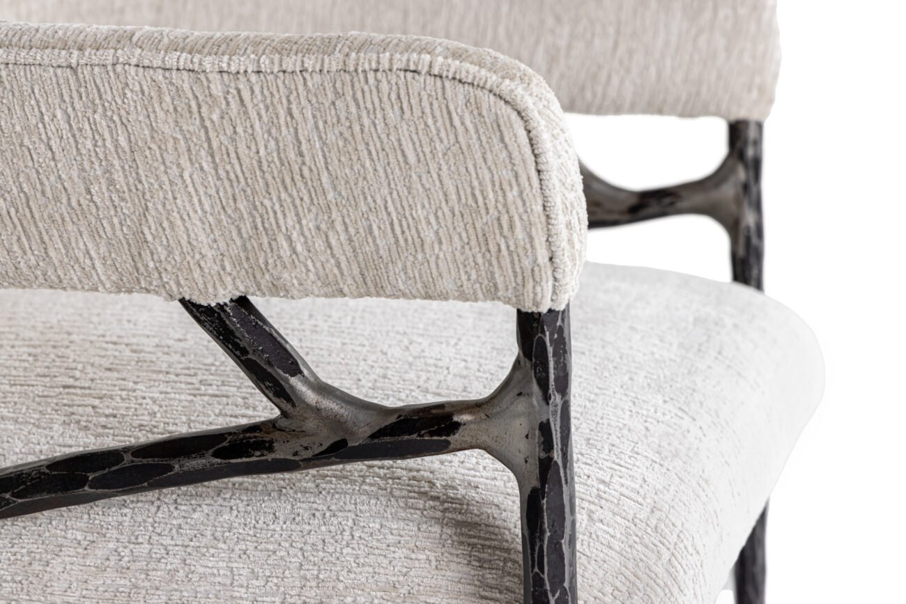 Modrest Ector - Modern Off-White Fabric + Forged Metal Accent Chair - Image 4