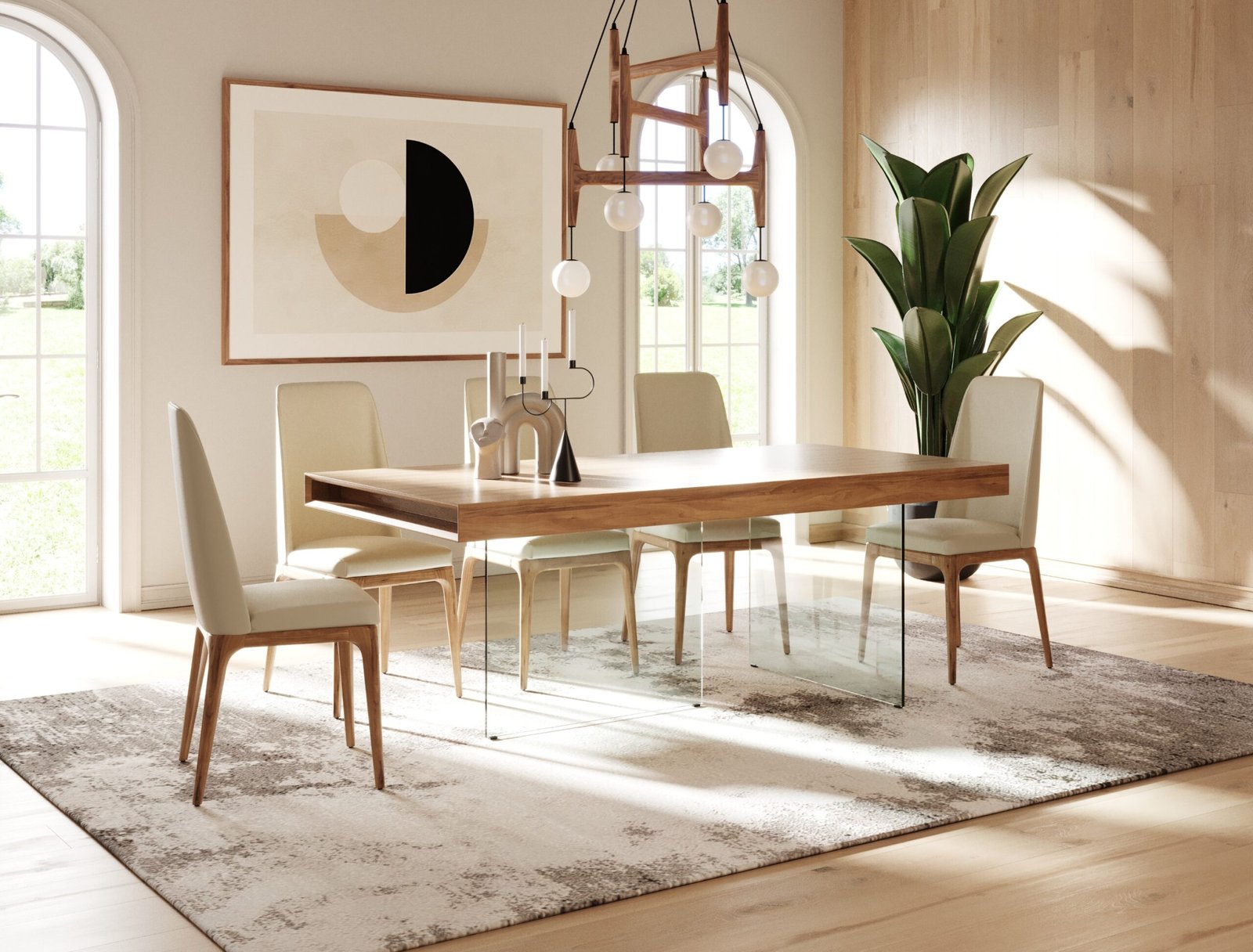 Modrest Encino Modern Walnut & Glass Dining Table - Image 4