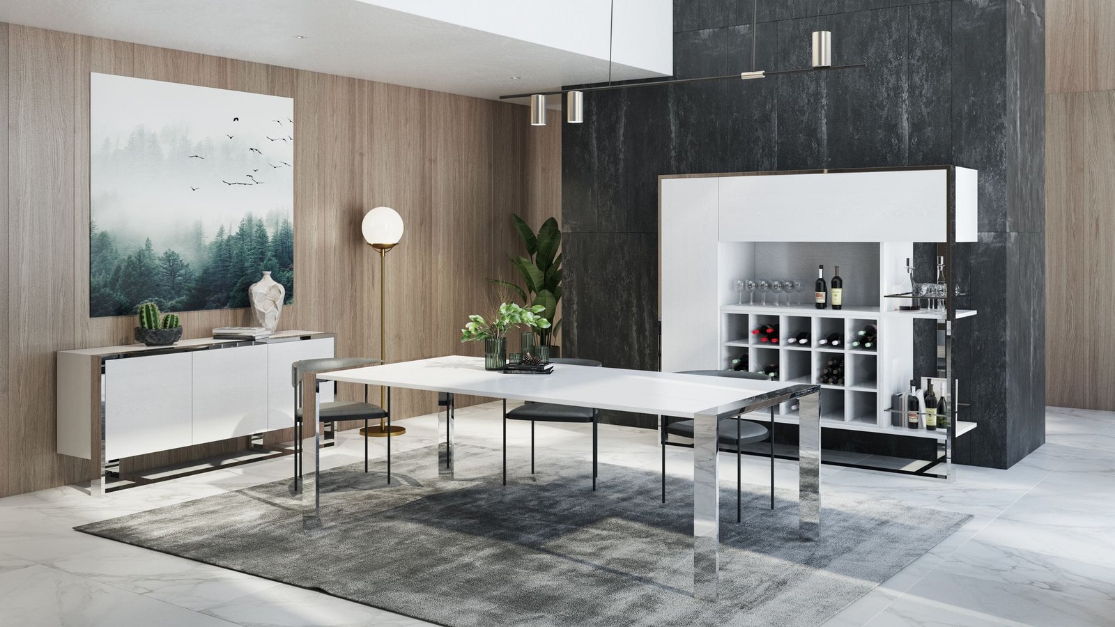 Modrest Fauna - Modern White High Gloss & Stainless Steel Chrome Dining Table - Image 5