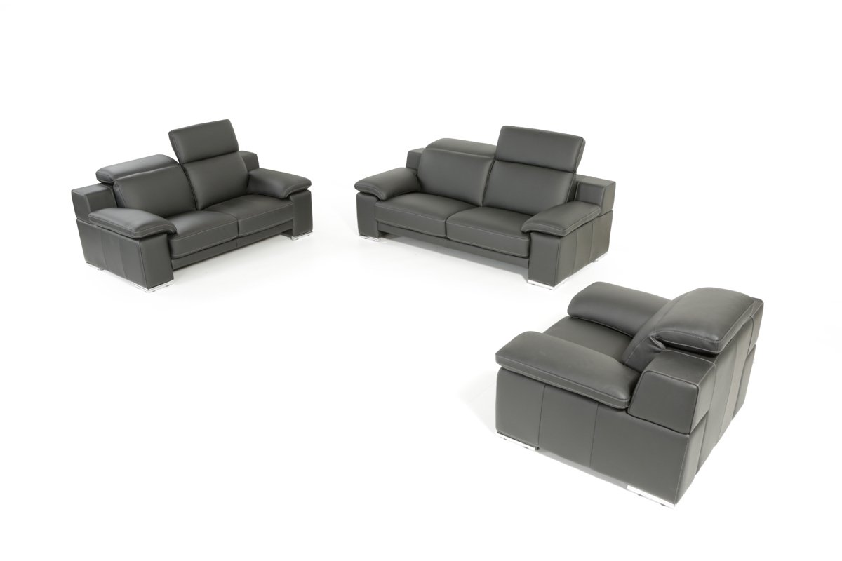 Lamod Italia Evergreen Modern Black Italian Leather Sofa Set - Image 3
