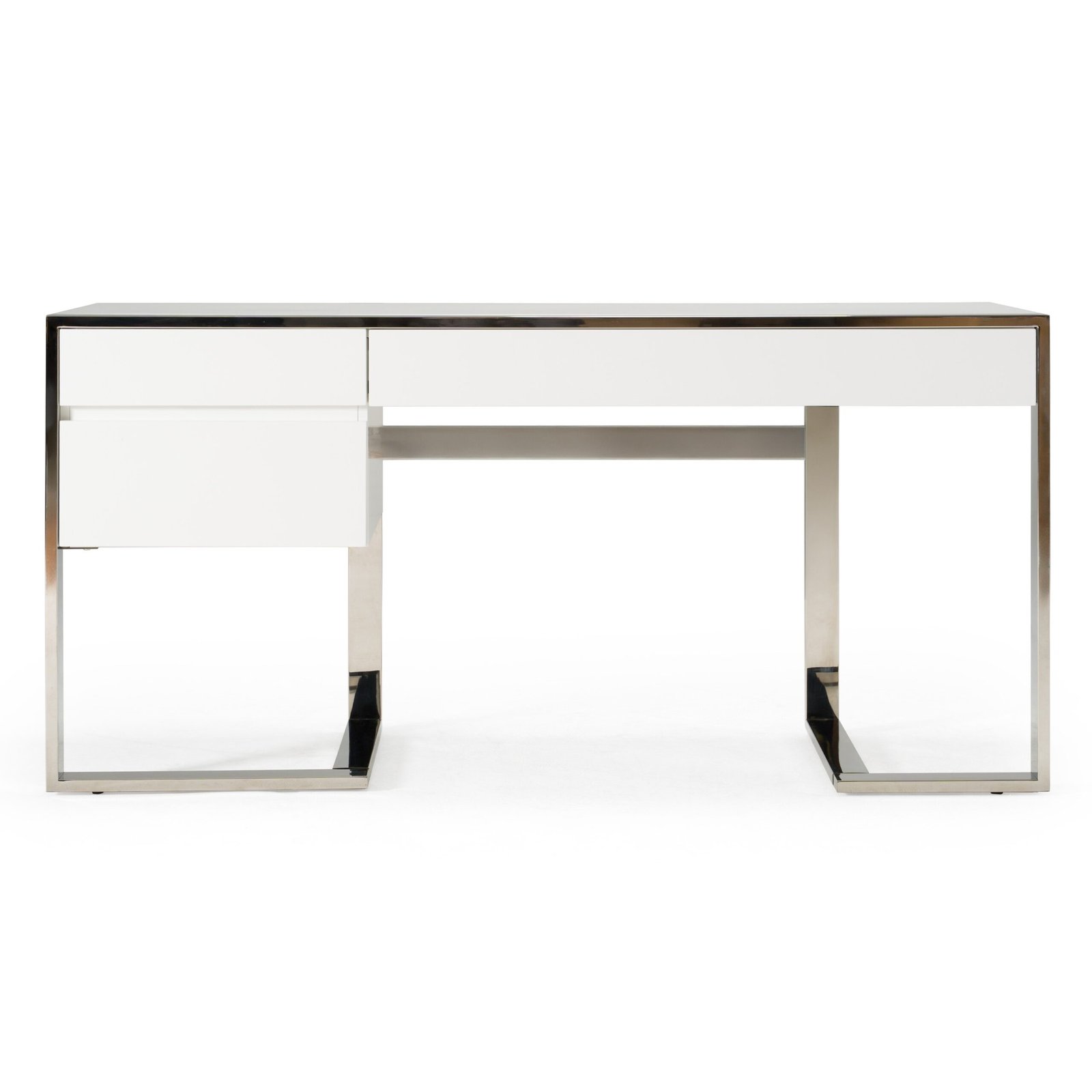 Modrest Fauna - Modern White High Gloss & Stainless Steel Desk - Image 5
