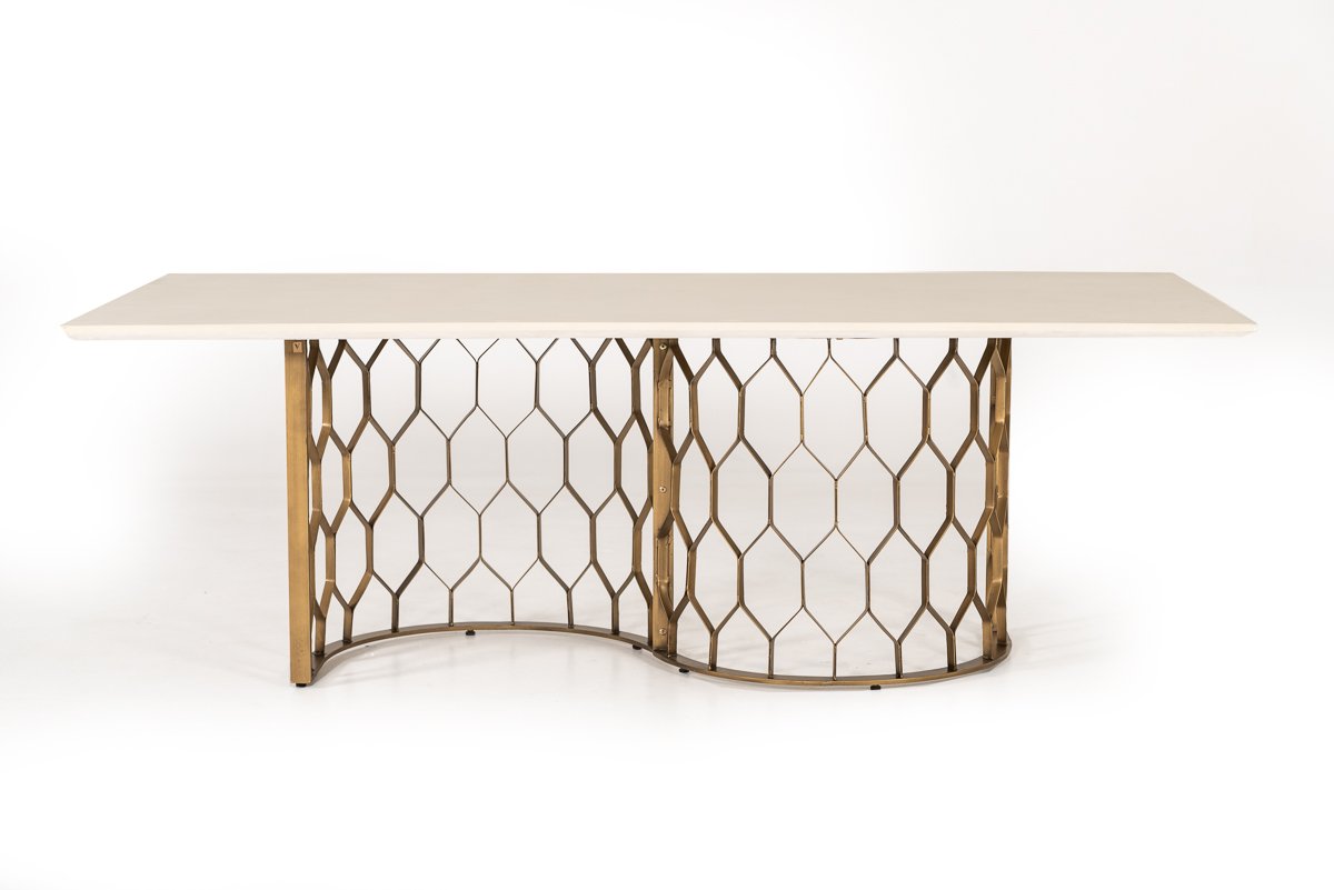 Modrest Faye Modern White Concrete & Antique Brass Dining Table