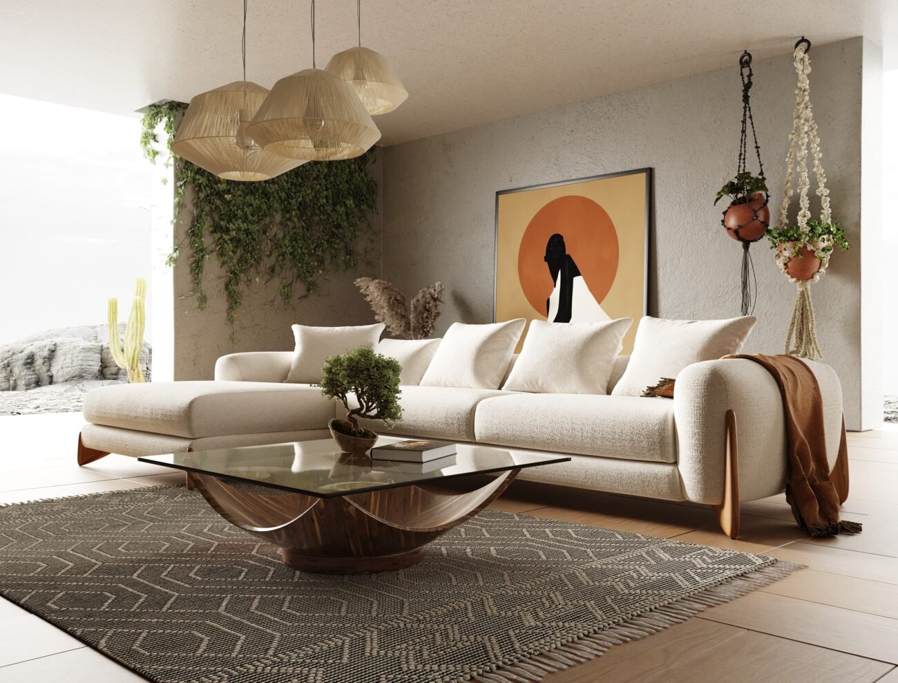 Modrest Fleury - Contemporary Cream Fabric and Walnut LAF Sectional Sofa - Image 3