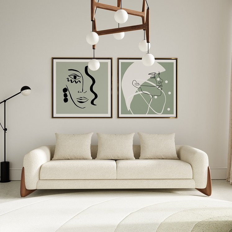 Modrest Fleury - Contemporary Cream Fabric and Walnut Sofa - Image 3