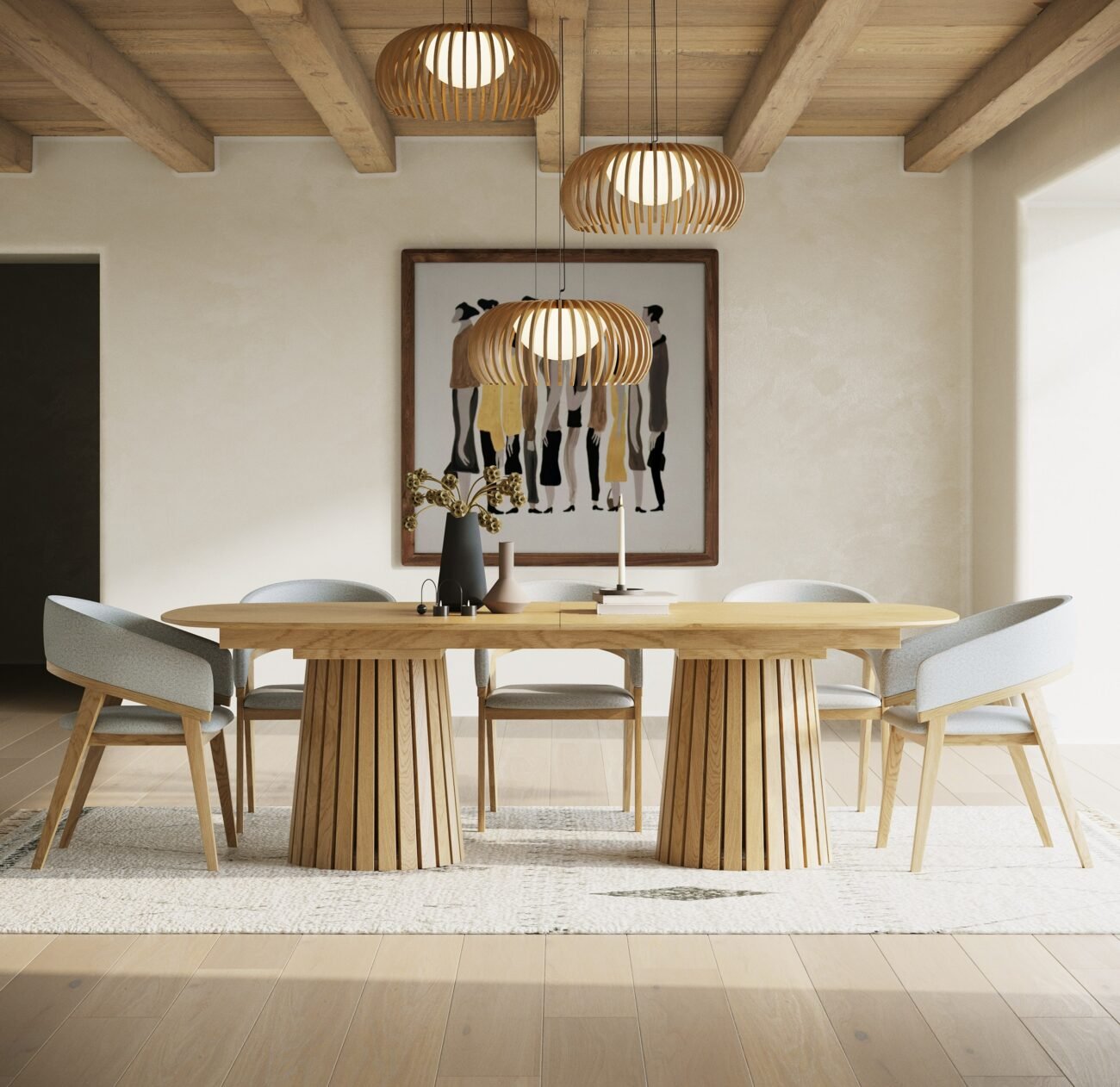 Modrest Truman - Mid-Century Modern Natural Oak Extendable Dining Table - Image 3