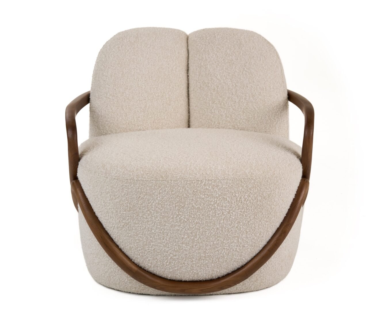 Modrest Fortuna - Mid-Century Modern Off-White Fabric + Walnut Accent Chair