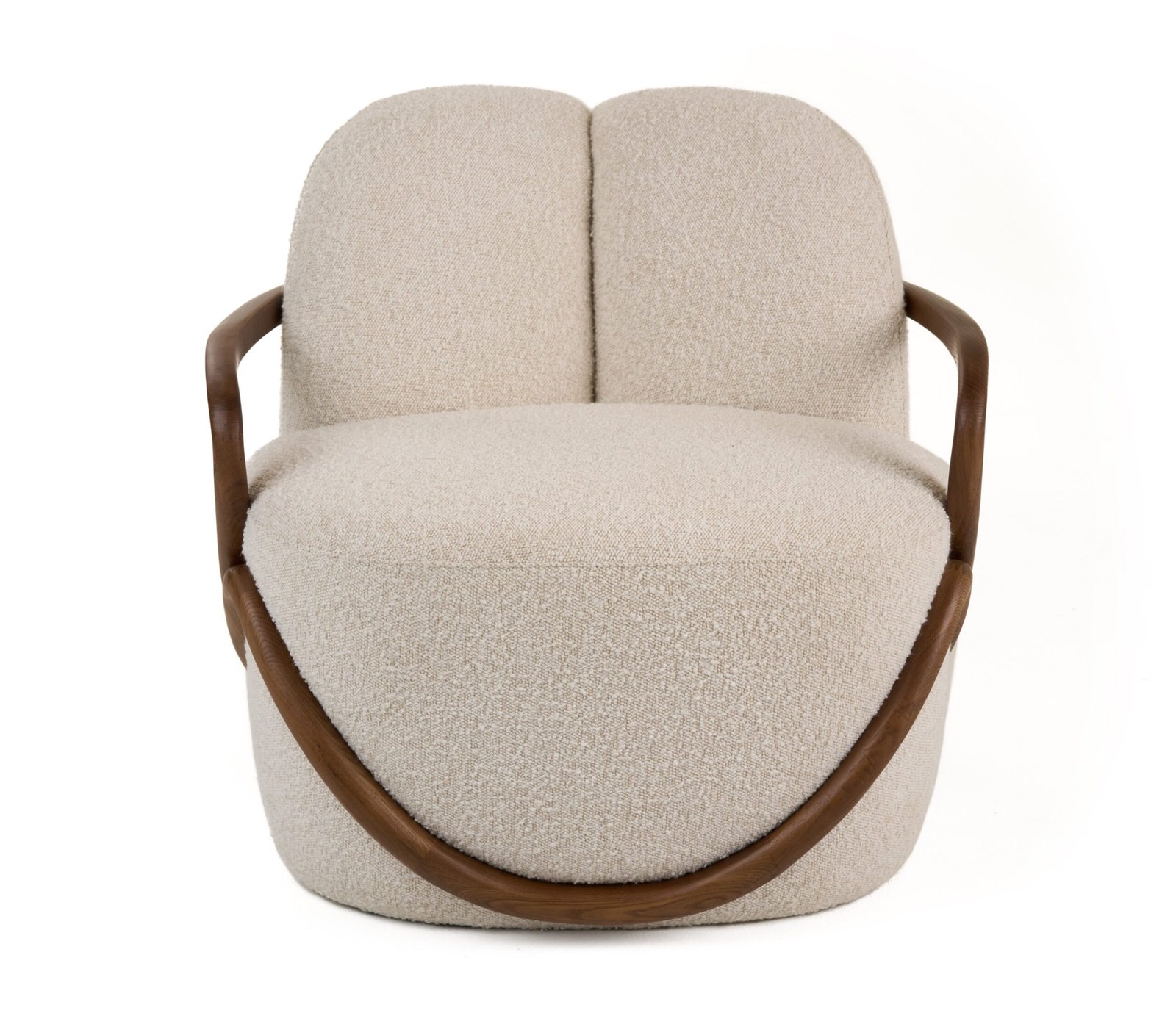 Modrest Fortuna - Mid-Century Modern Off-White Fabric + Walnut Accent Chair