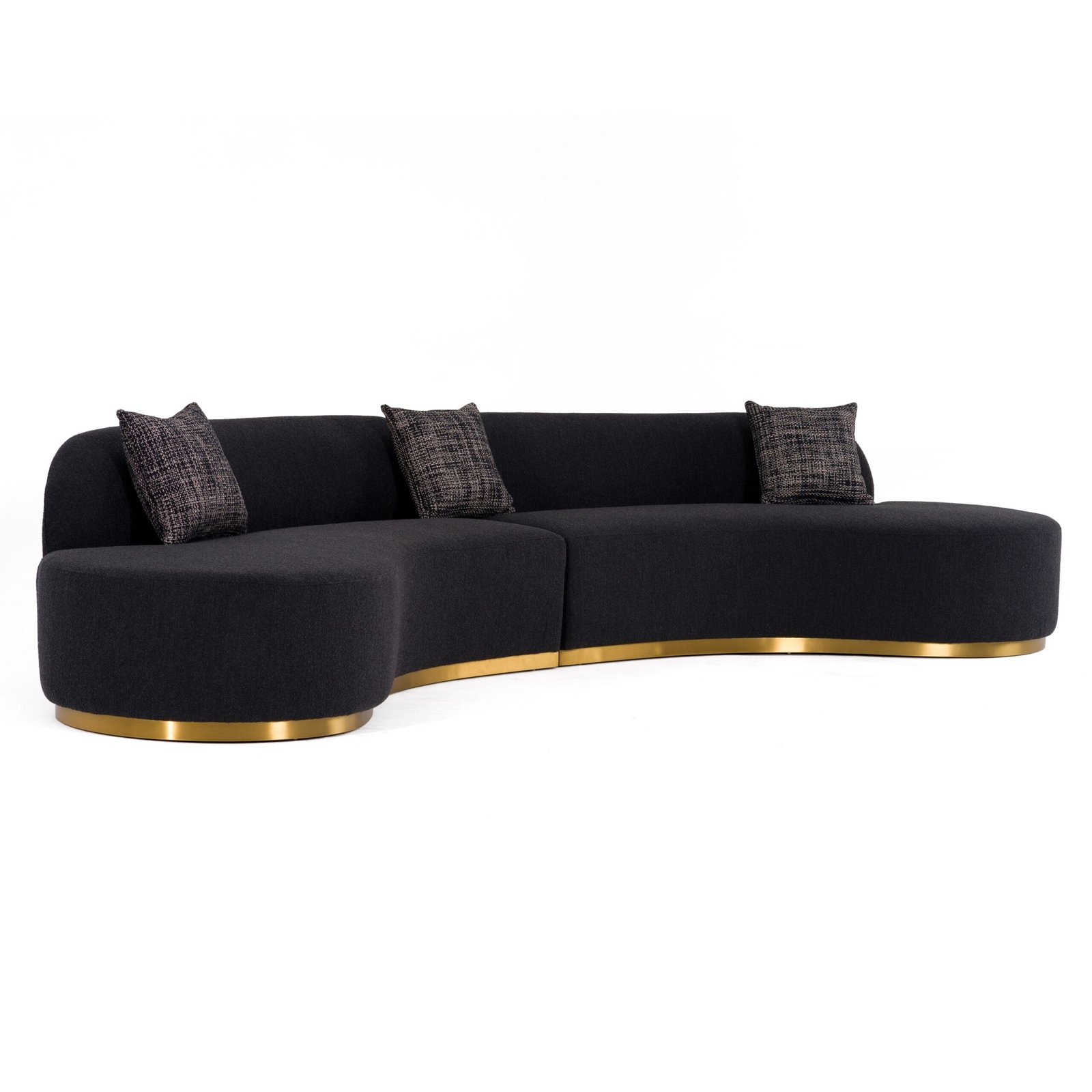 Divani Casa Frontier - Glam Black Fabric Curved Sectional Sofa with Grey Pillows
