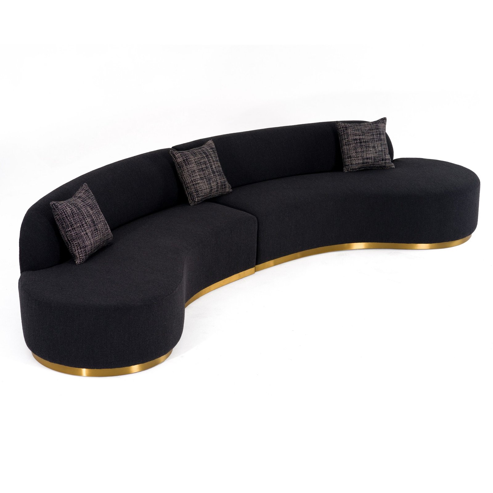 Divani Casa Frontier - Glam Black Fabric Curved Sectional Sofa with Grey Pillows - Image 2