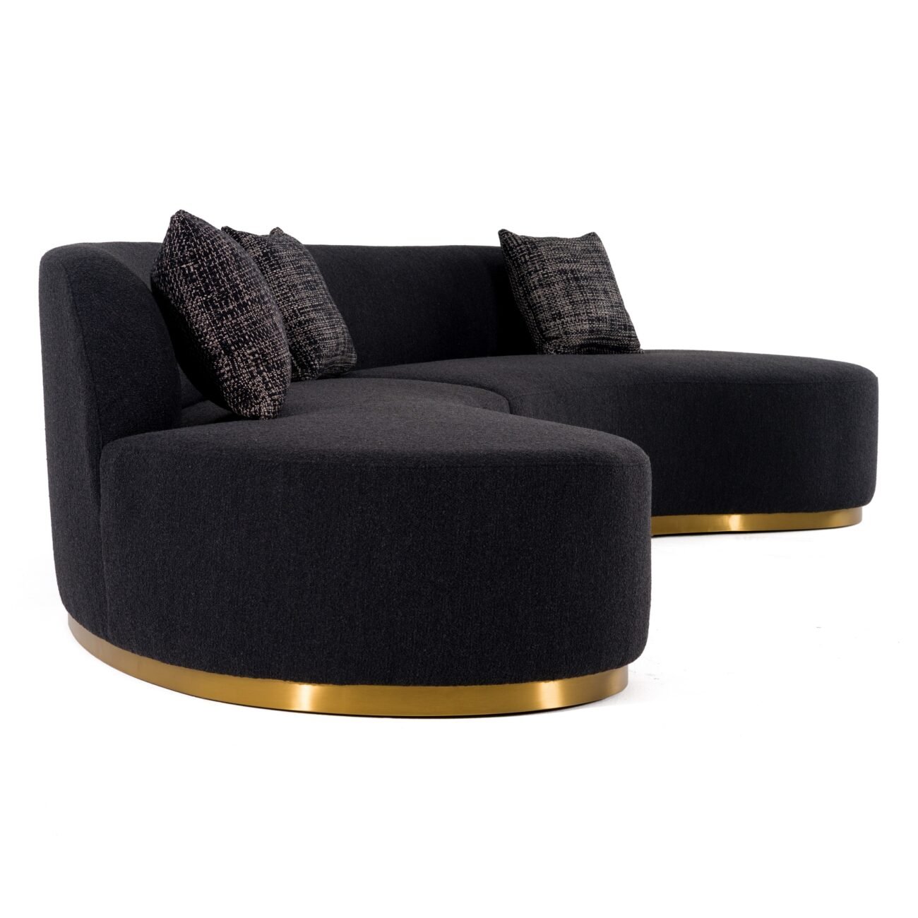 Divani Casa Frontier - Glam Black Fabric Curved Sectional Sofa with Grey Pillows - Image 3