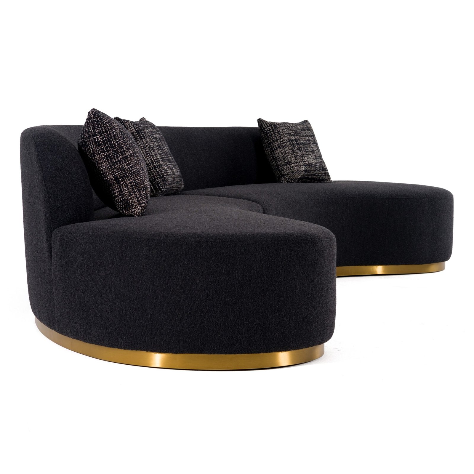 Divani Casa Frontier - Glam Black Fabric Curved Sectional Sofa with Grey Pillows - Image 3