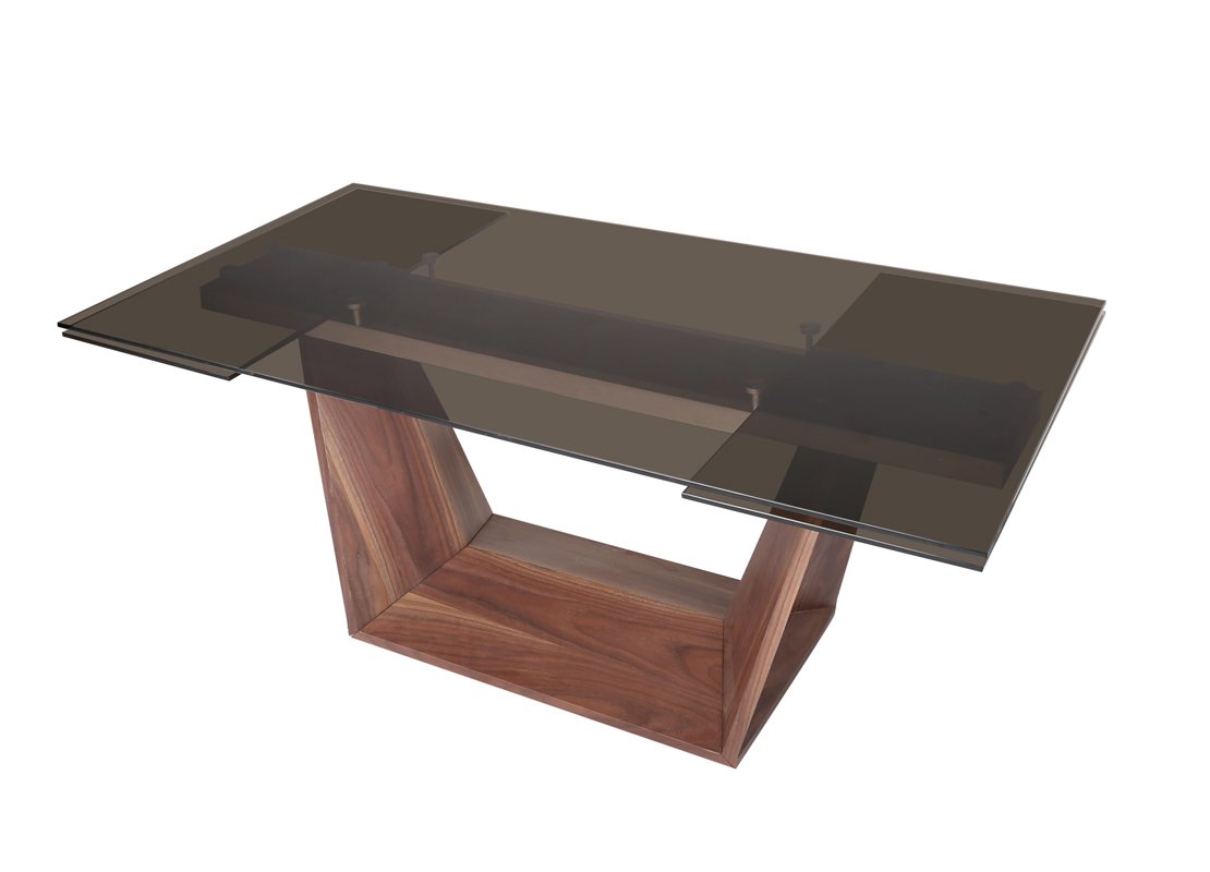 Modrest Babia Modern Smoked Glass & Walnut Extendable Dining Table - Image 2