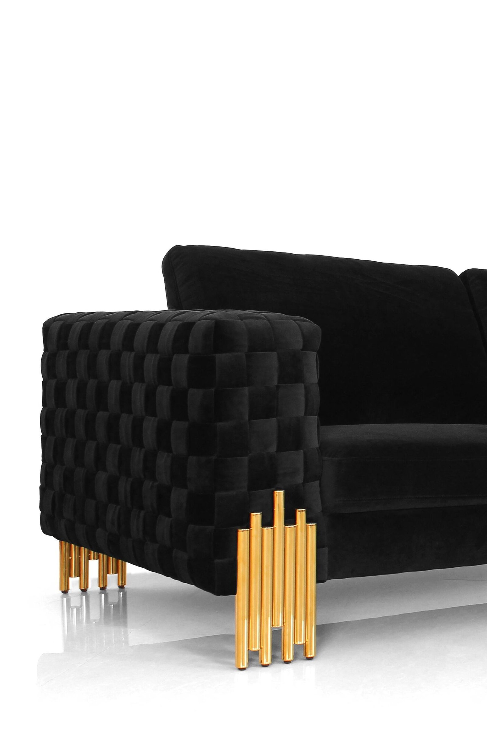 Divani Casa Georgia- Modern Velvet Glam Black + Gold Sofa - Image 3