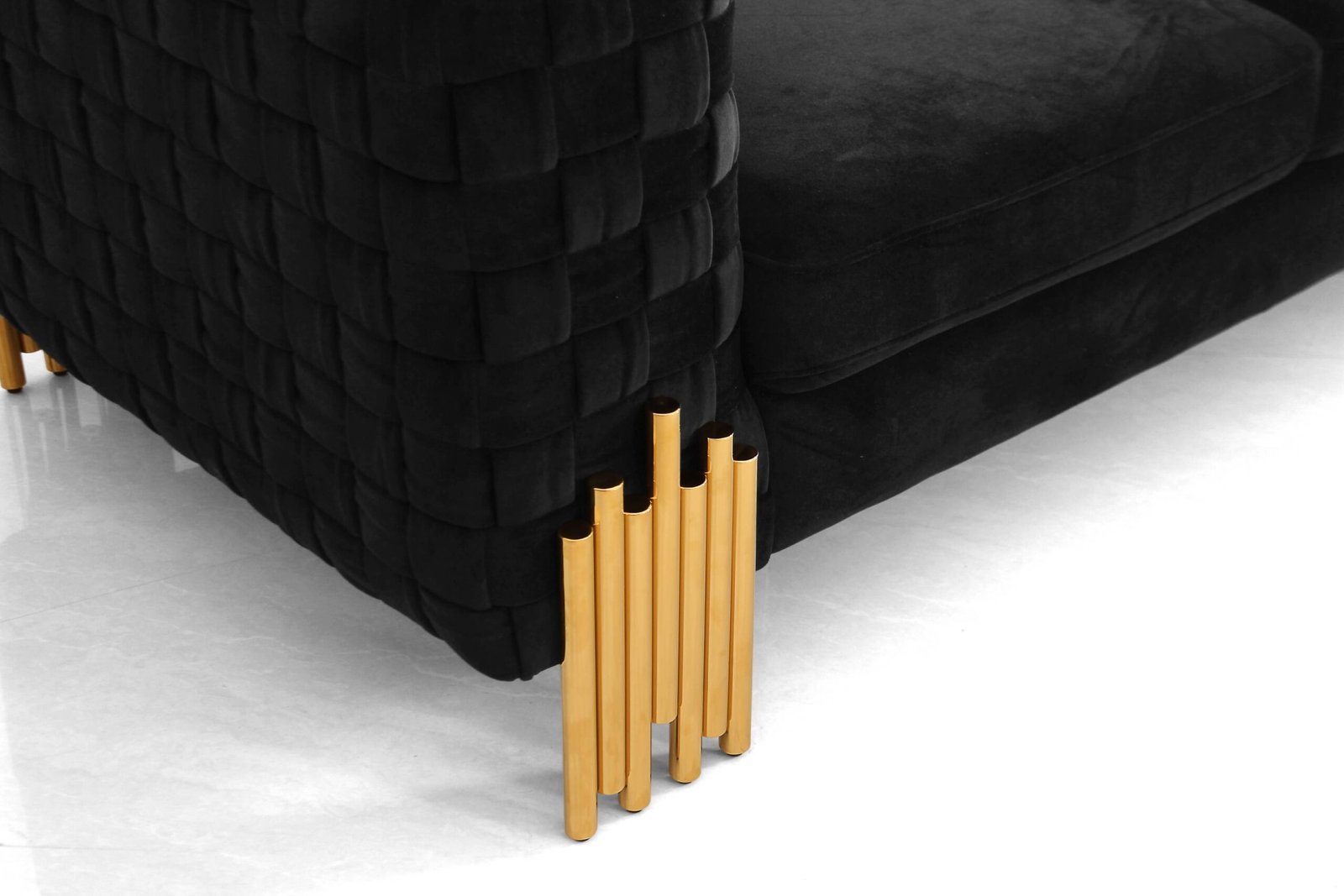 Divani Casa Georgia- Modern Velvet Glam Black + Gold Sofa - Image 4
