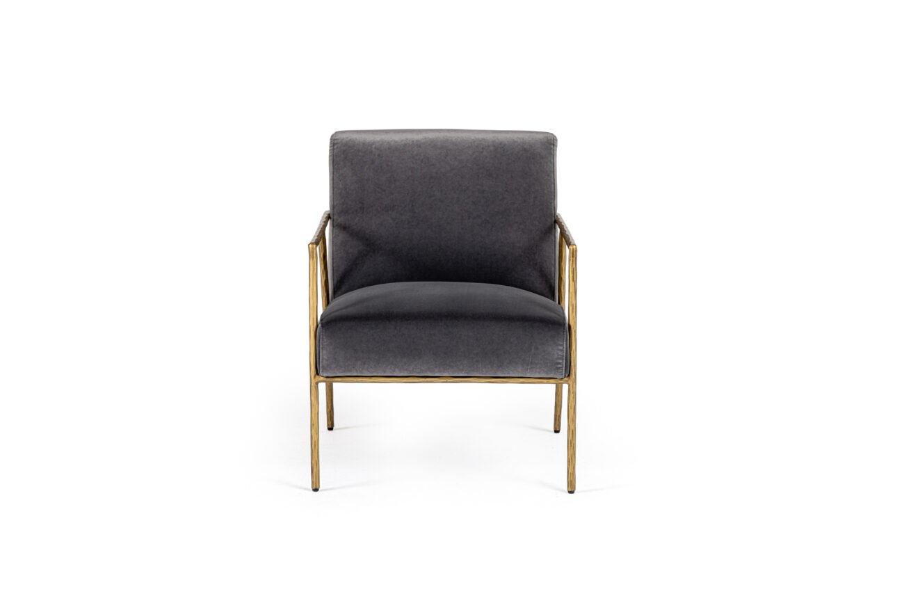 Modrest Gibbons - Modern Grey Velvet + Forged Gold Accent Chair