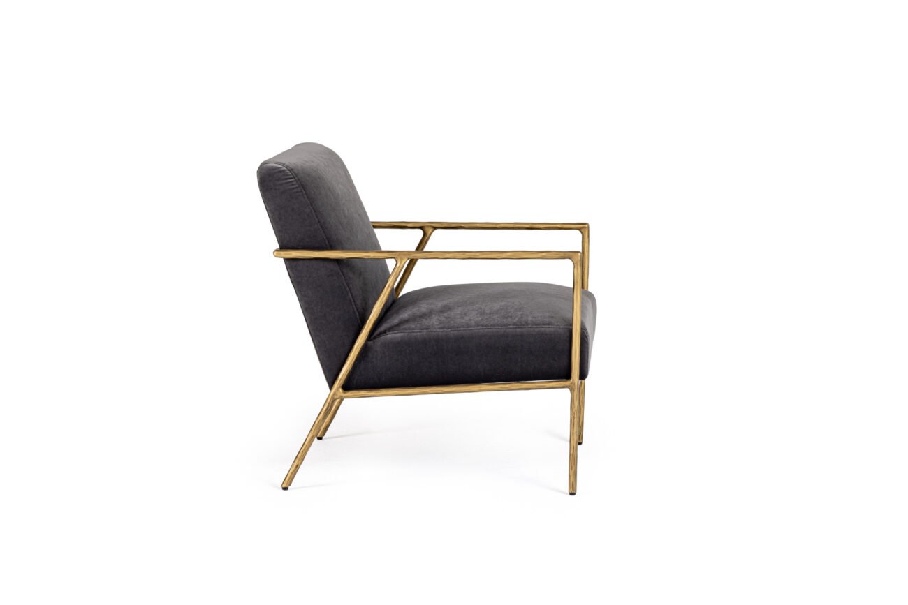 Modrest Gibbons - Modern Grey Velvet + Forged Gold Accent Chair - Image 2