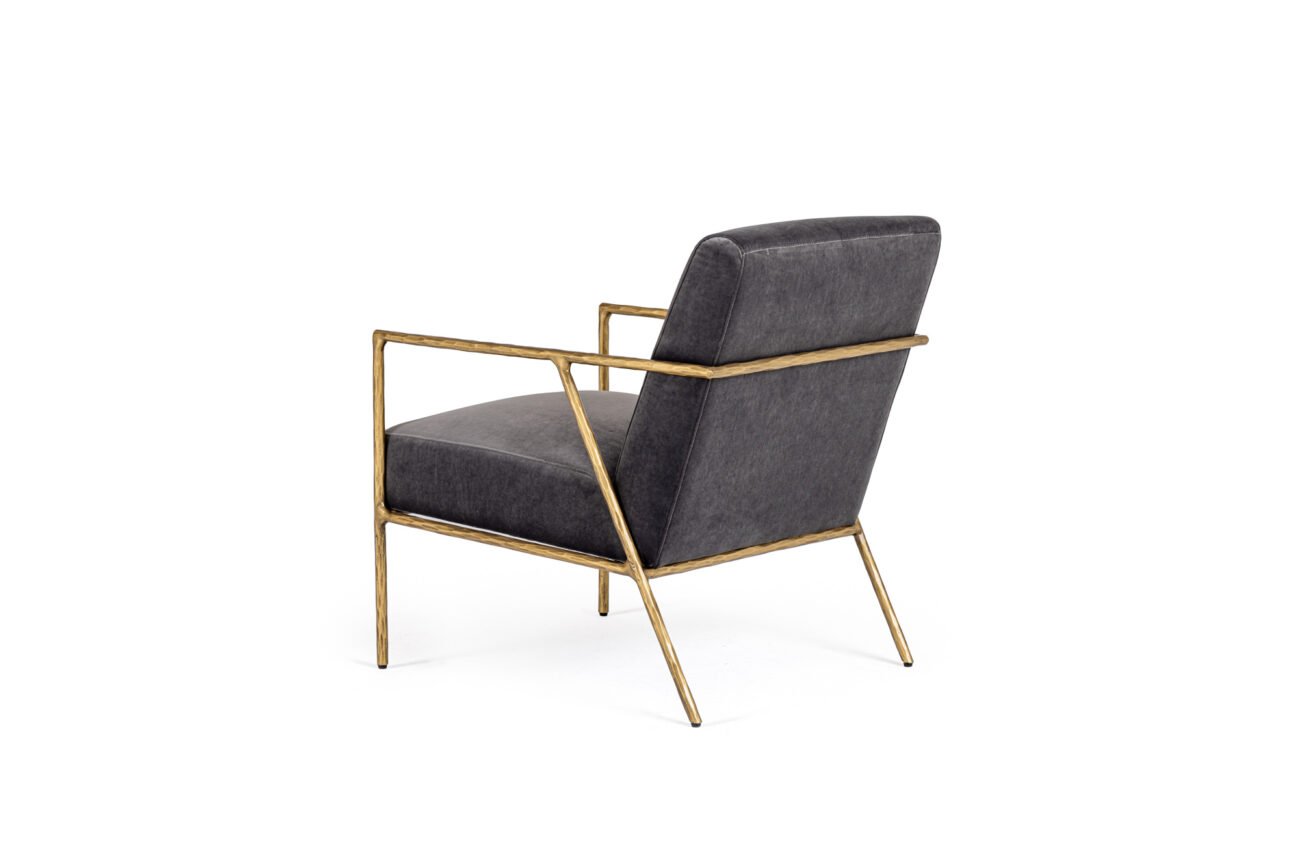 Modrest Gibbons - Modern Grey Velvet + Forged Gold Accent Chair - Image 3