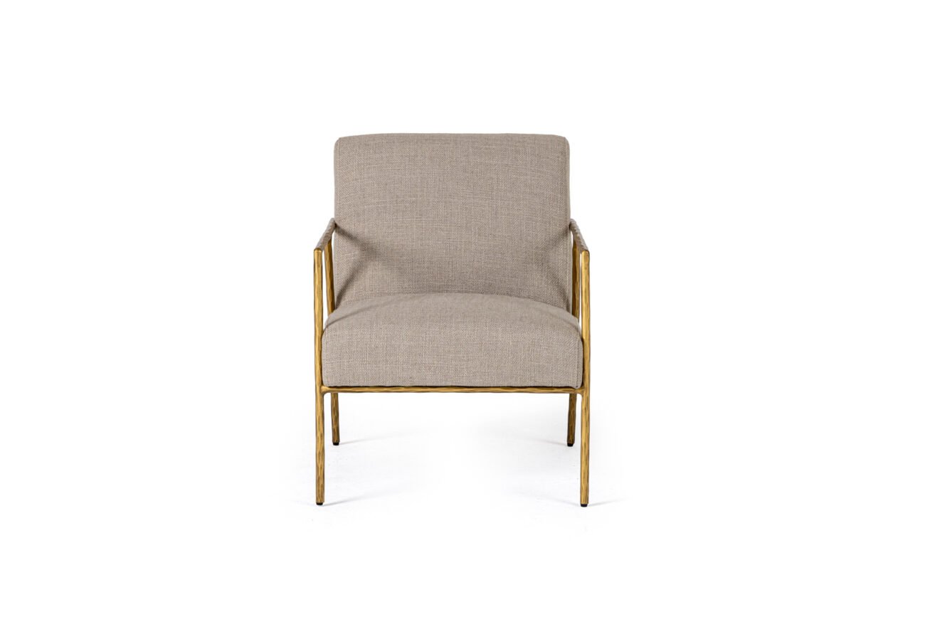 Modrest Gibbons - Modern Beige Linen + Forged Gold Accent Chair